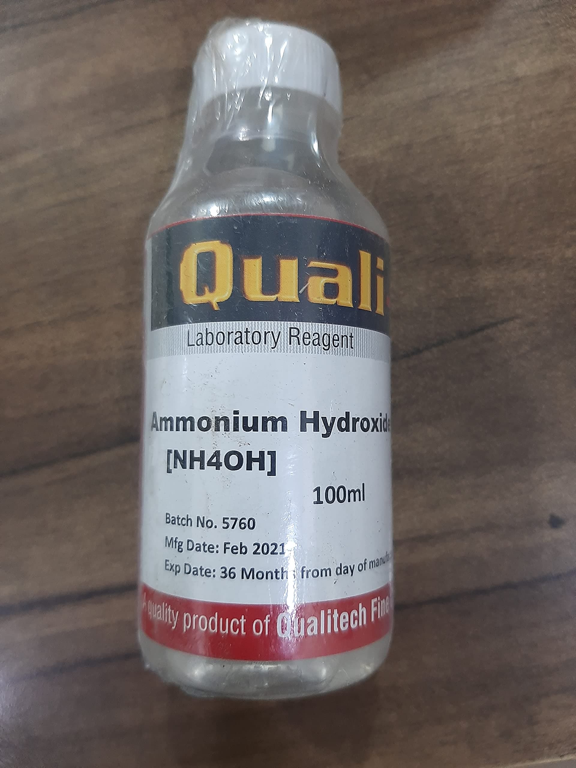 QUALI-TECH 99% Pure Ammonium Hydroxide Solution (NH4OH), 100ml (CAS: 1336-21-6)