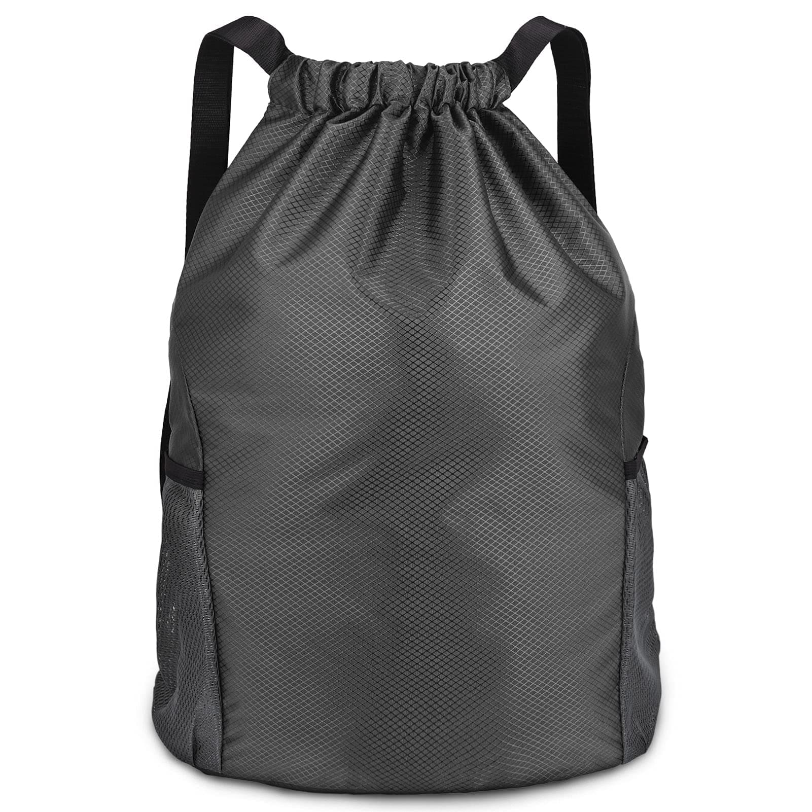 Drawstring Gym Bag, Gym Sack, Drawstring Backpack, Unisex PE Bags Drawstring with Outside Zipper, Sport Gym Sack Bring Two Side Pockets, Large Drawstring Bag
