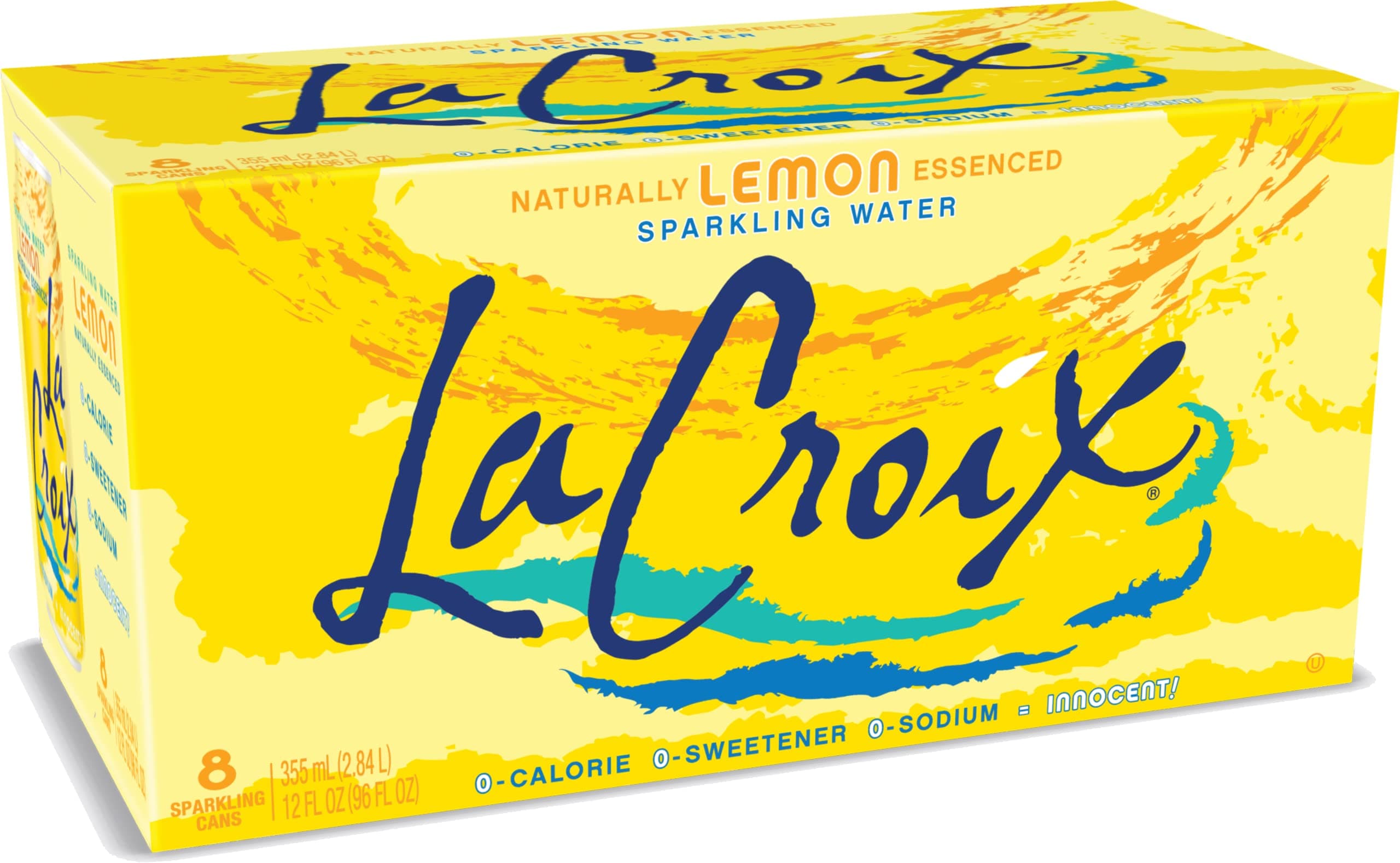 La Croix Lemon Sparkling Water 355ml x 8 Cans – Zero Sugar Lemon Flavored Carbonated Water, Naturally Essenced Beverage
