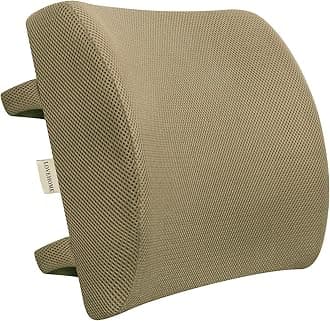 Lumbar Pillow for Chair and Car, Back Support for Office, Memory Foam Cushion with Mesh Cover - Beige
