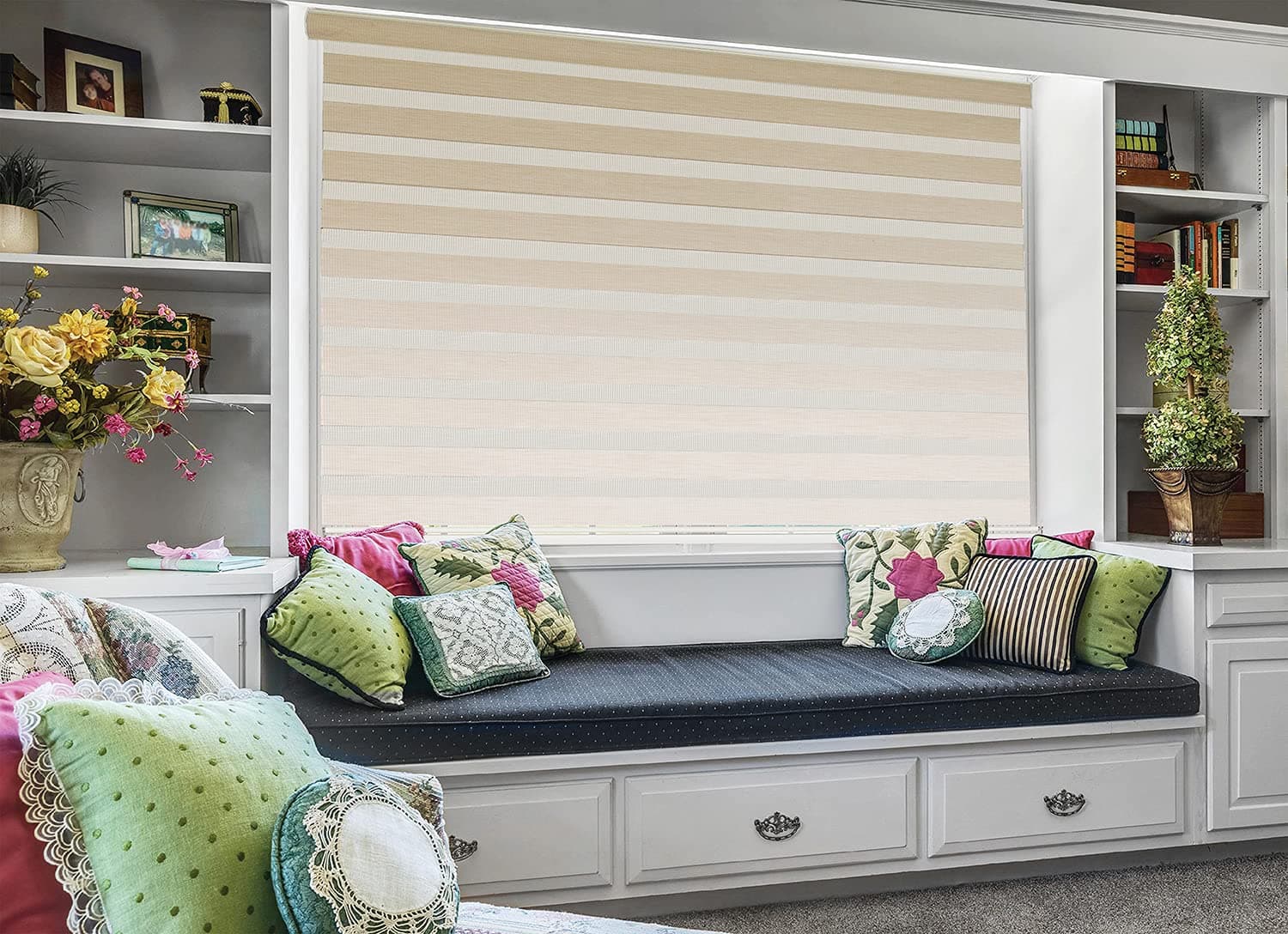ZEBRA BLINDS Polyester Blinds for Windows,Ivory,W135XH180CM