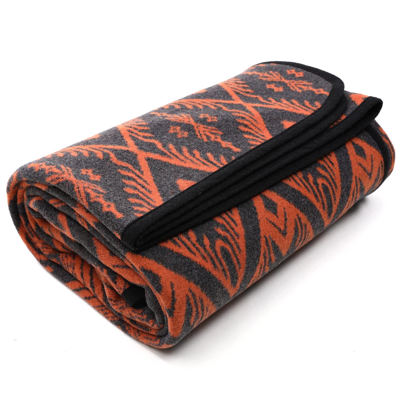 Merino Wool Blanket - 4 lbs Warm, Thick, Washable, Large 87" x 63" Throw for Outdoors, Camping,Couch, Bed, Travel-Super Soft Wool Blanket- Bohemia Orange