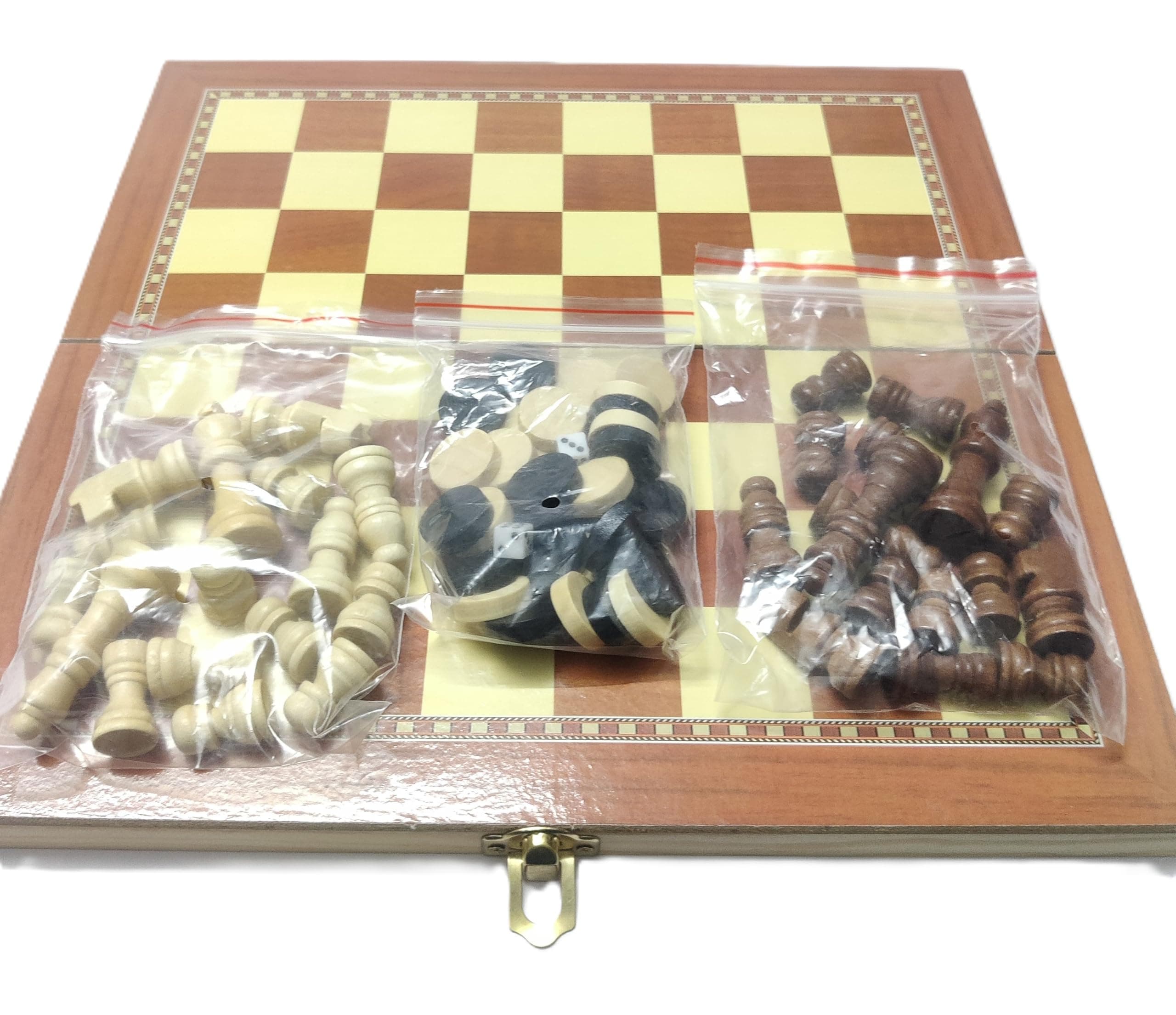 3 in 1 (Chess, Checkers, Backgammon) Foldable Wooden Chess Board Set with 32 Wooden Chess Pieces | Folding Chess Board with Wood Pawns |