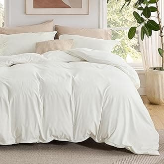 Bedsure Duvet Cover with Fitted Sheet King - Deep Pocket, Hotel Luxury Soft Double Brushed Bedding Set with Zipper Closure, 1 Duvet Cover, 1 Fitted Sheet, 2 Pillow Shams, NO Comforter, Cream White