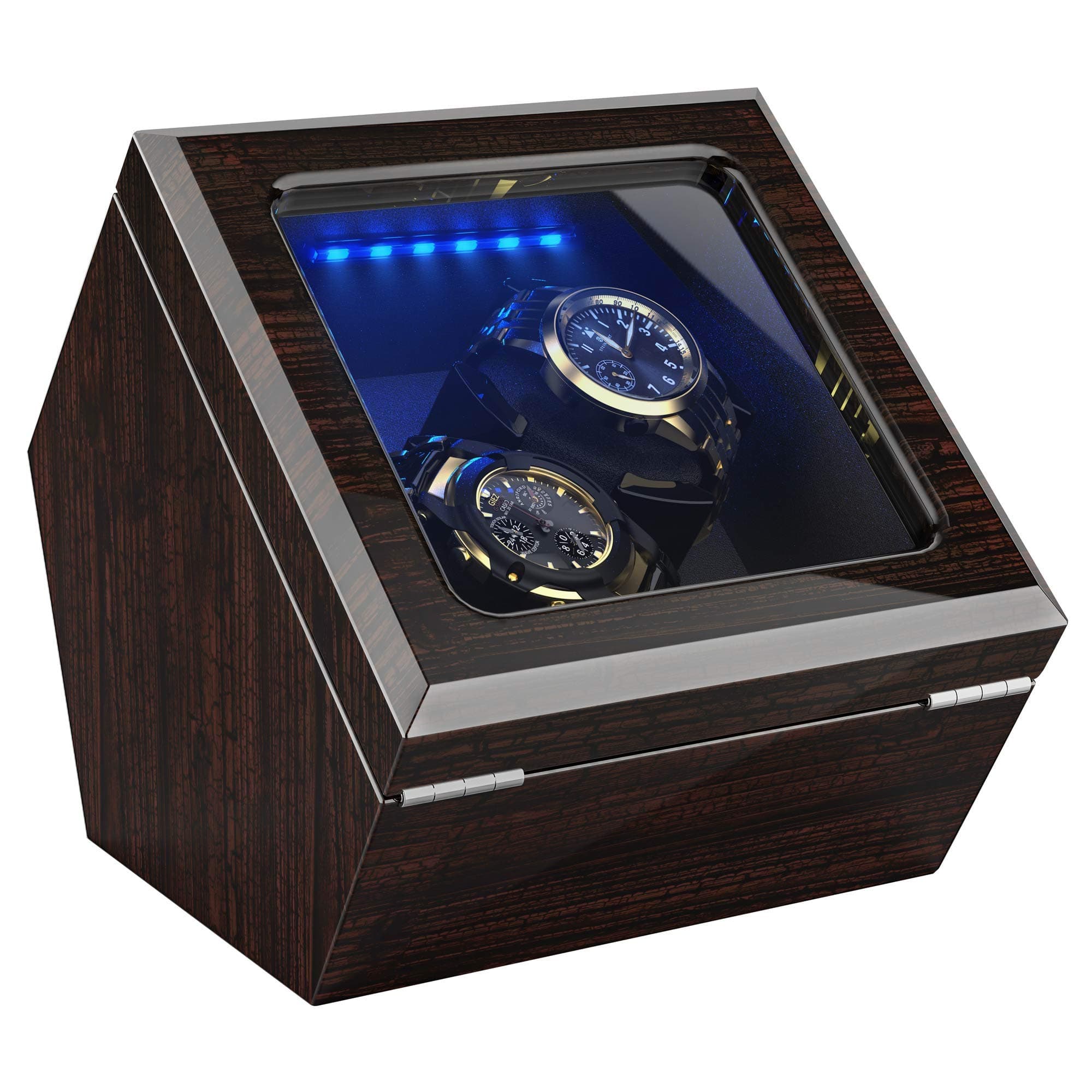Automatic Watch Winders, Extremely Quiet Motor, Blue Illumination with 4 Setting Modes, Soft Flexible Watch Pillows Fit for All Automatic Watches, Pine Bark Pattern