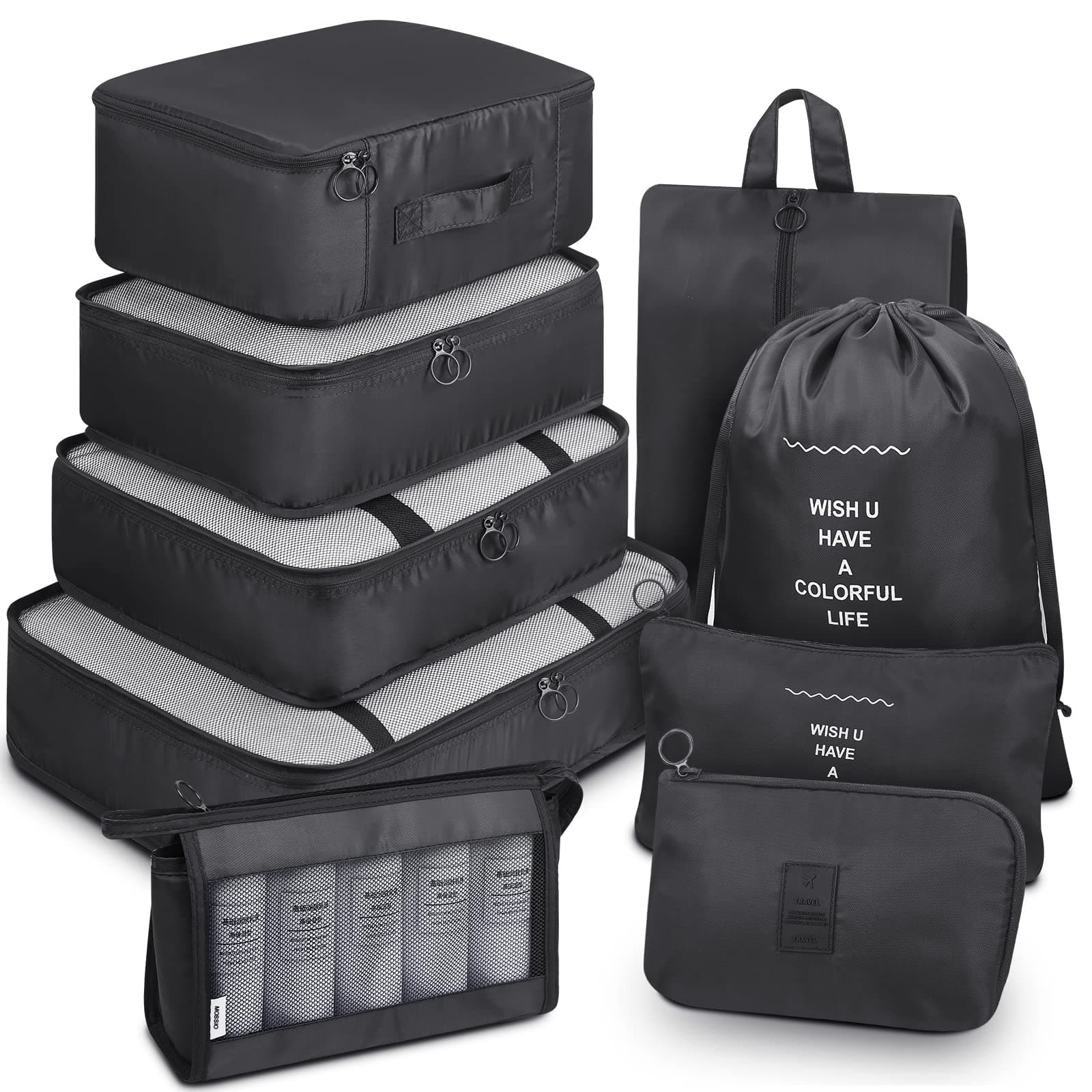 9 Set Packing Cubes with Shoe Bag & Electronics Bag - Luggage Organizers Suitcase Travel Accessories