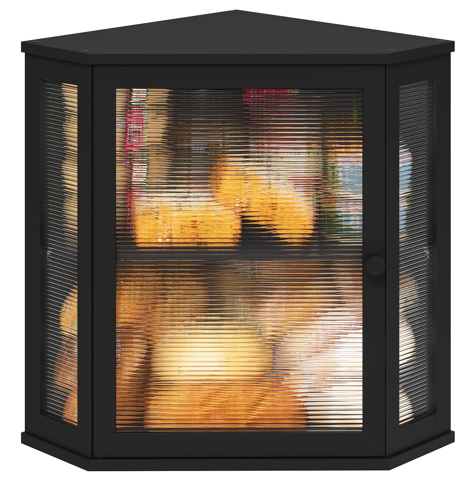 Corner Bread Box for Kitchen Counter, Bamboo Wood Large Capacity Bread Storage Bin with Acrylic Wavy Door Panel (Black, Extra Large)