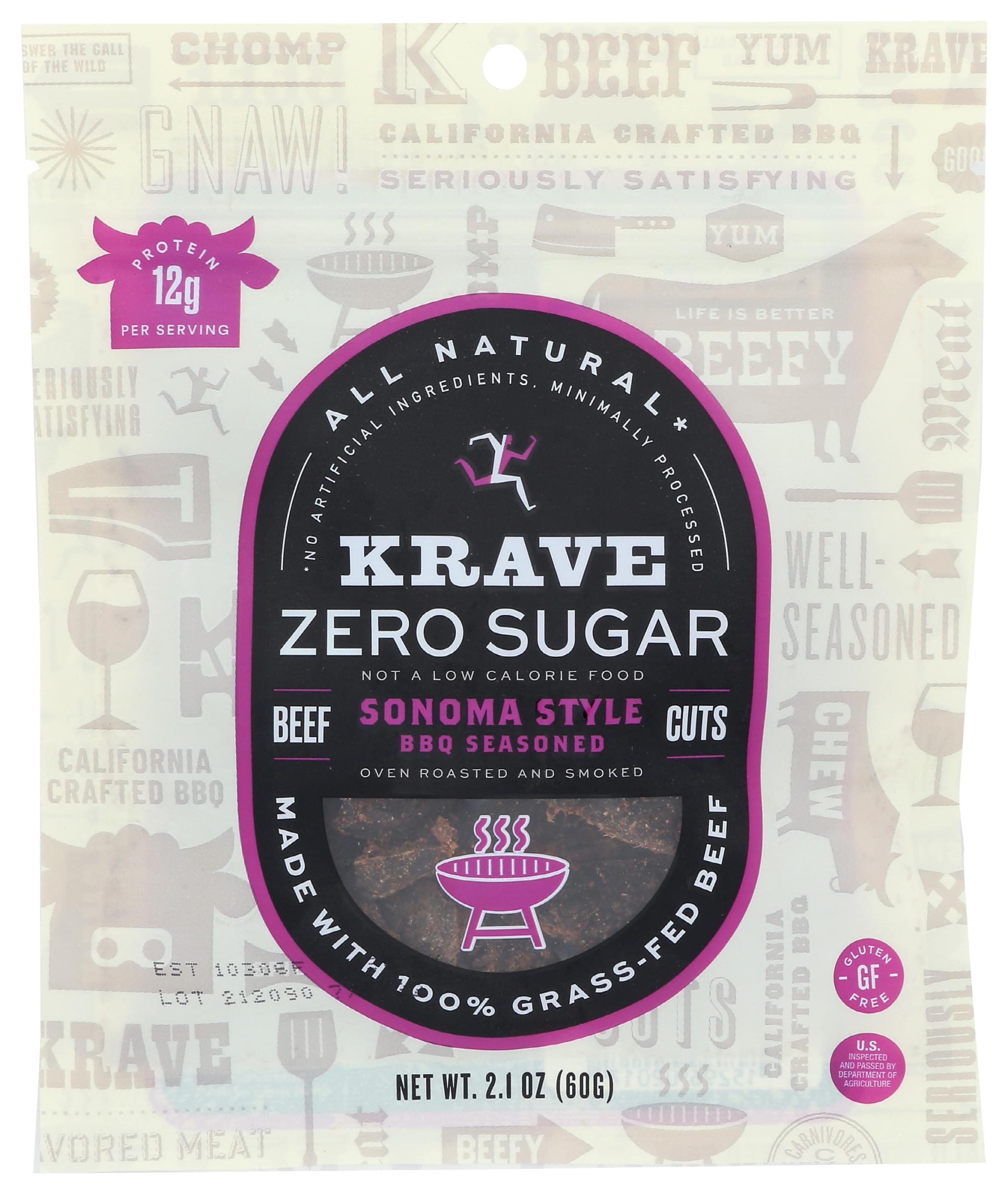KRAVE JERKY Sonoma BBQ Zero Sugar Jerky, 2.1 OZ