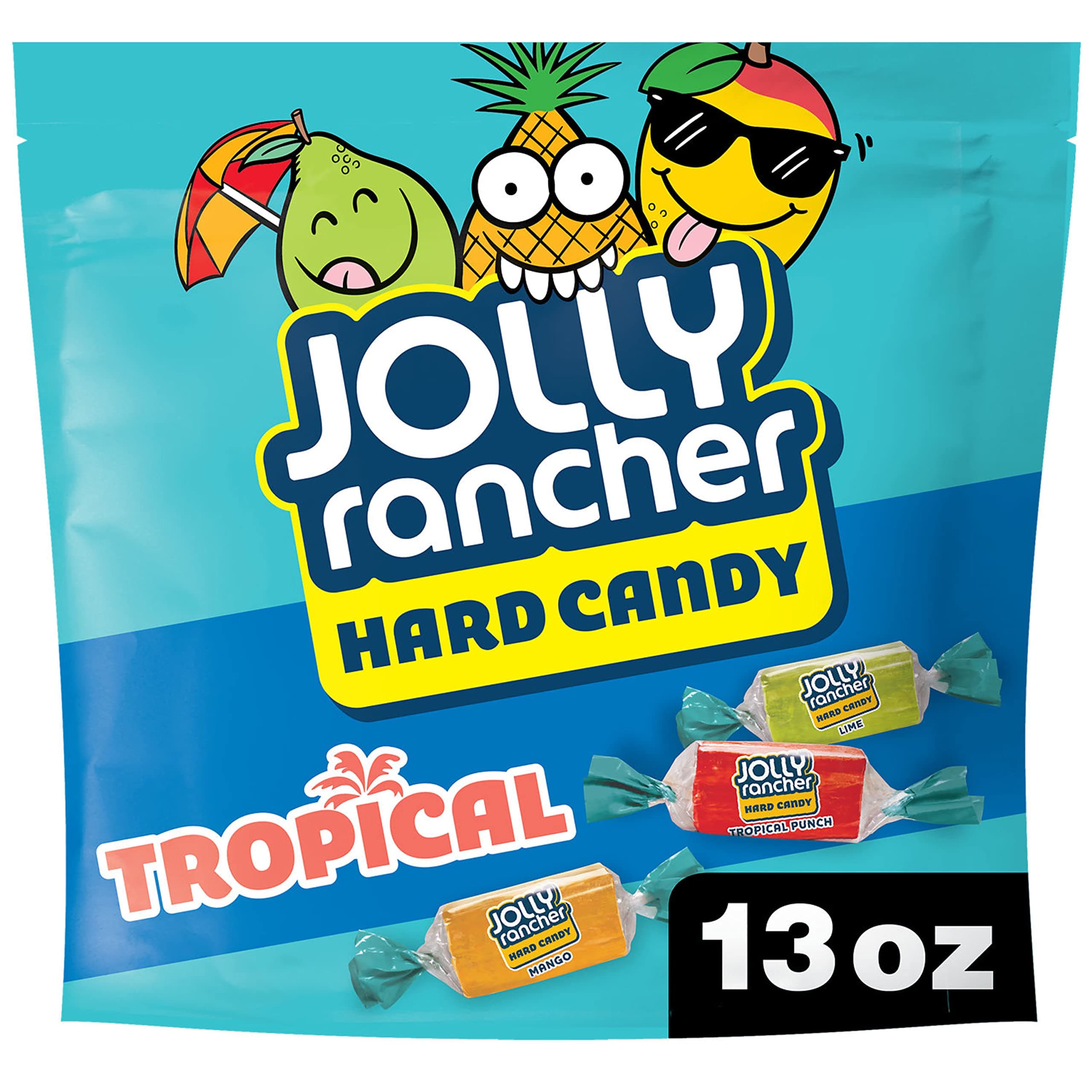 JOLLY RANCHER Assorted Tropical Fruit Flavored Hard, Individually Wrapped Candy Resealable Bag, 13 oz