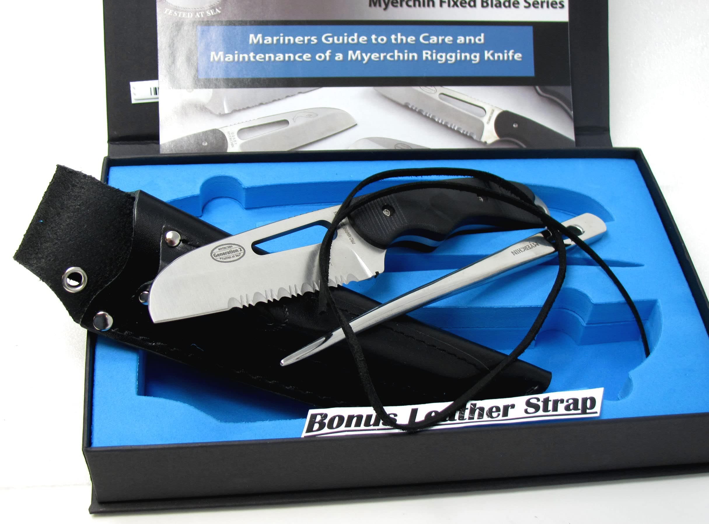 Myerchin Knives 🐋 Professional Quality Offshore System Rigging Tool Generation 2 Fixed Blade and Marlinspike Leather Sheath Fits Both Tools B100P