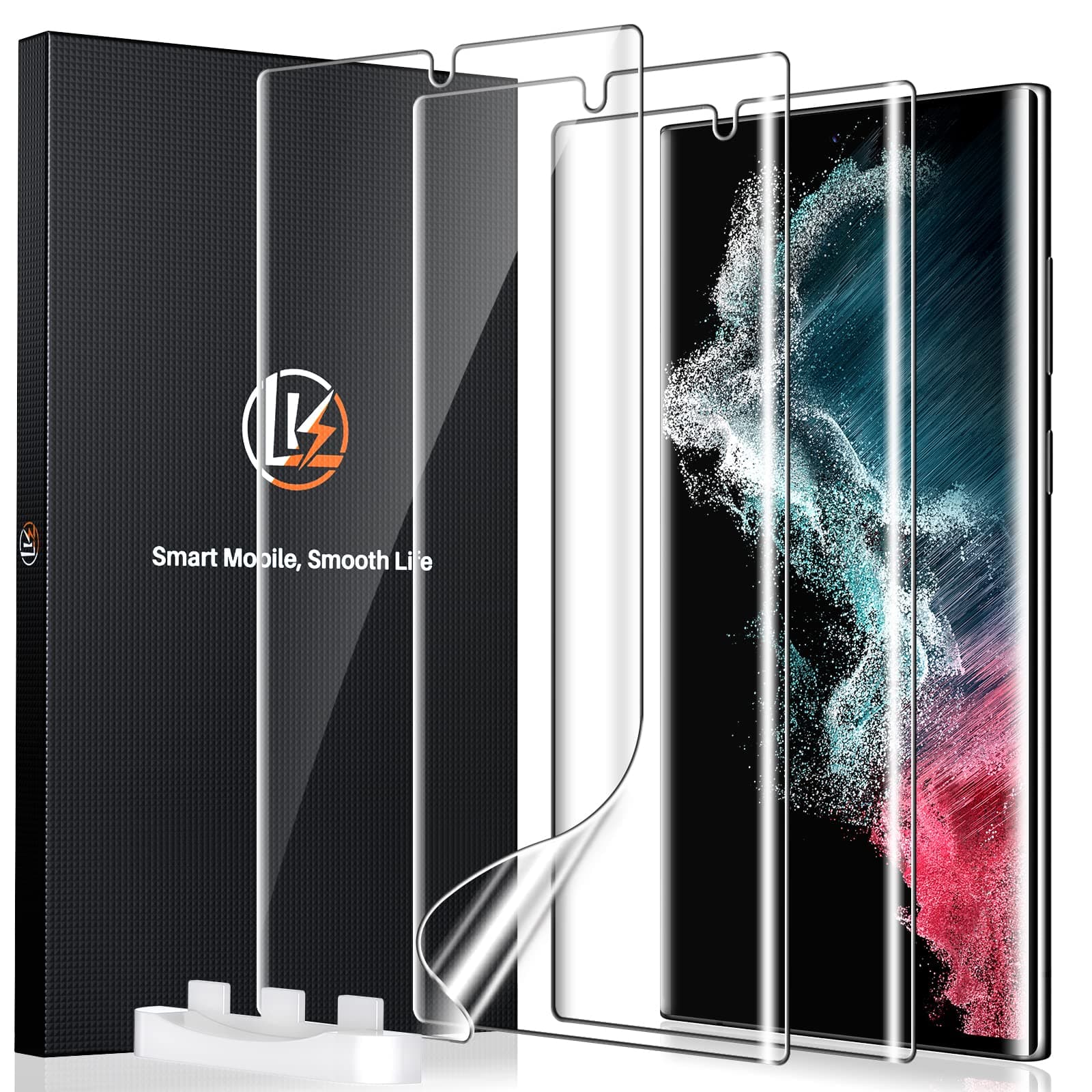 3 Pack for Samsung Galaxy S22 Ultra Screen Protector [Not Glass] [Support Fingerprint Unlock] Bubble Free, with Easy Installation Tool, 3D Curved Max Coverage for S22 Ultra 6.8-inch