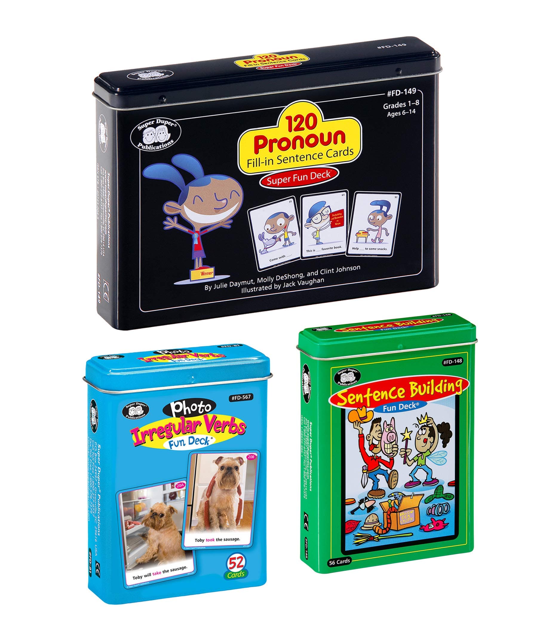 Super Duper Publications | Photo Irregular Verbs Fun Deck | Sentence Building Fun Deck | 120 Pronoun Fill-in Sentence Flash Cards | Grammar Skills Flash Cards Bundle | Educational Learning Materials