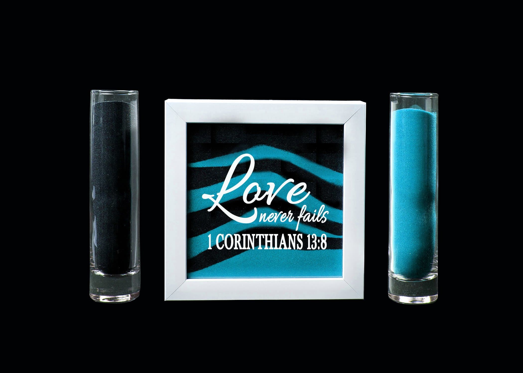 White Wedding Unity Sand Ceremony Frame Set - Love Never Fails