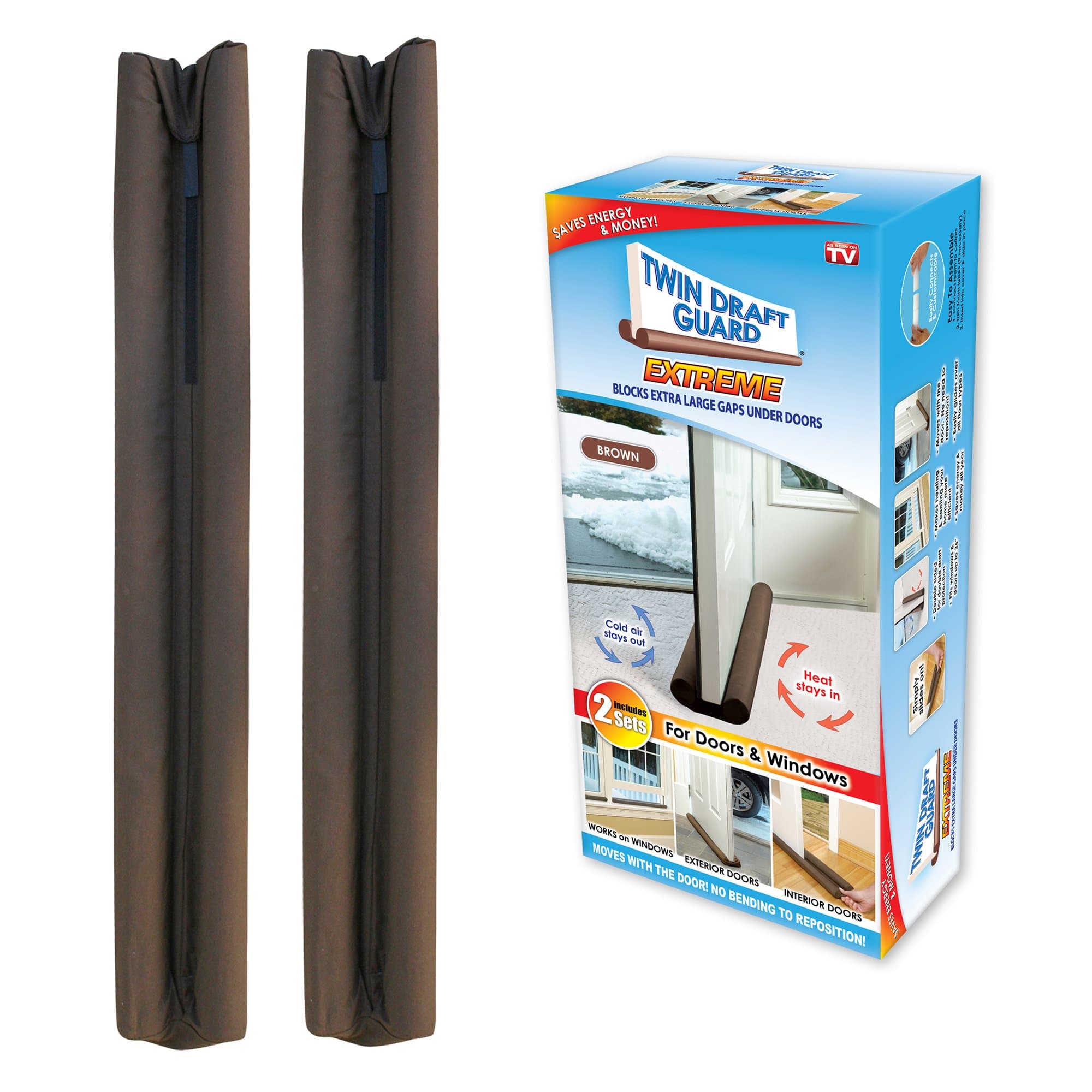 60224-Dna Energy Saving Under Door Draft Stopper, Set Of 2, Brown