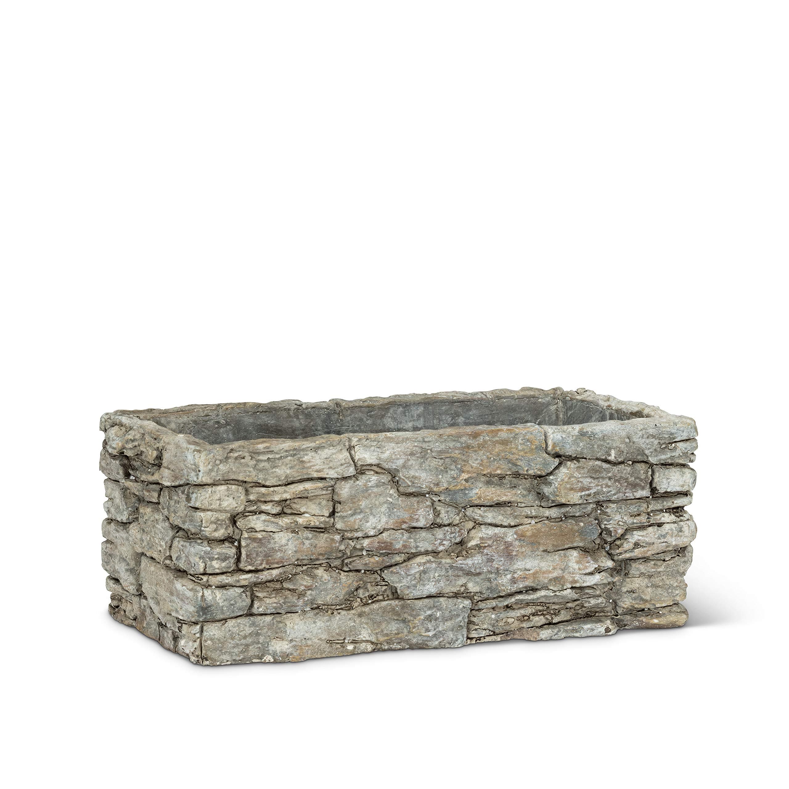 Abbott Collection Small Rectangular Stack Stone Planter, 4x8 Inch, Grey - 6.89 x 4.29 x 3.54 inches