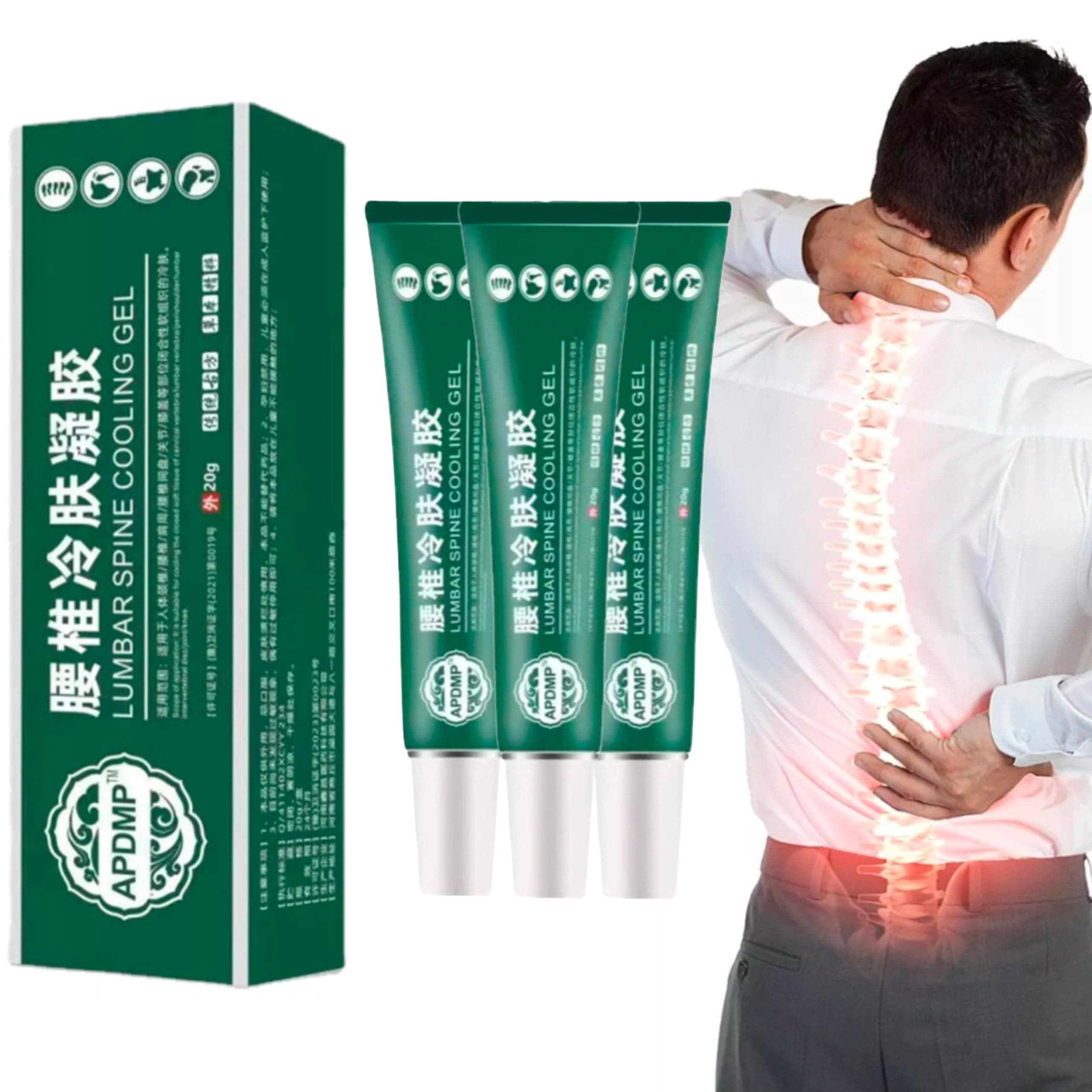 Lumbar Type Compression Gel Pack of 3, Green, Fast Acting, Back Pain Relief