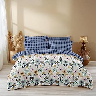 LOOMLYFE 300 TC All Season King Size AC Comforter || Blanket || Duvet with 1 King Size Elastic Fitted Bedsheet and 2 Large Pillow Cover - 4 Piece Comforter Set - BlueSunflower