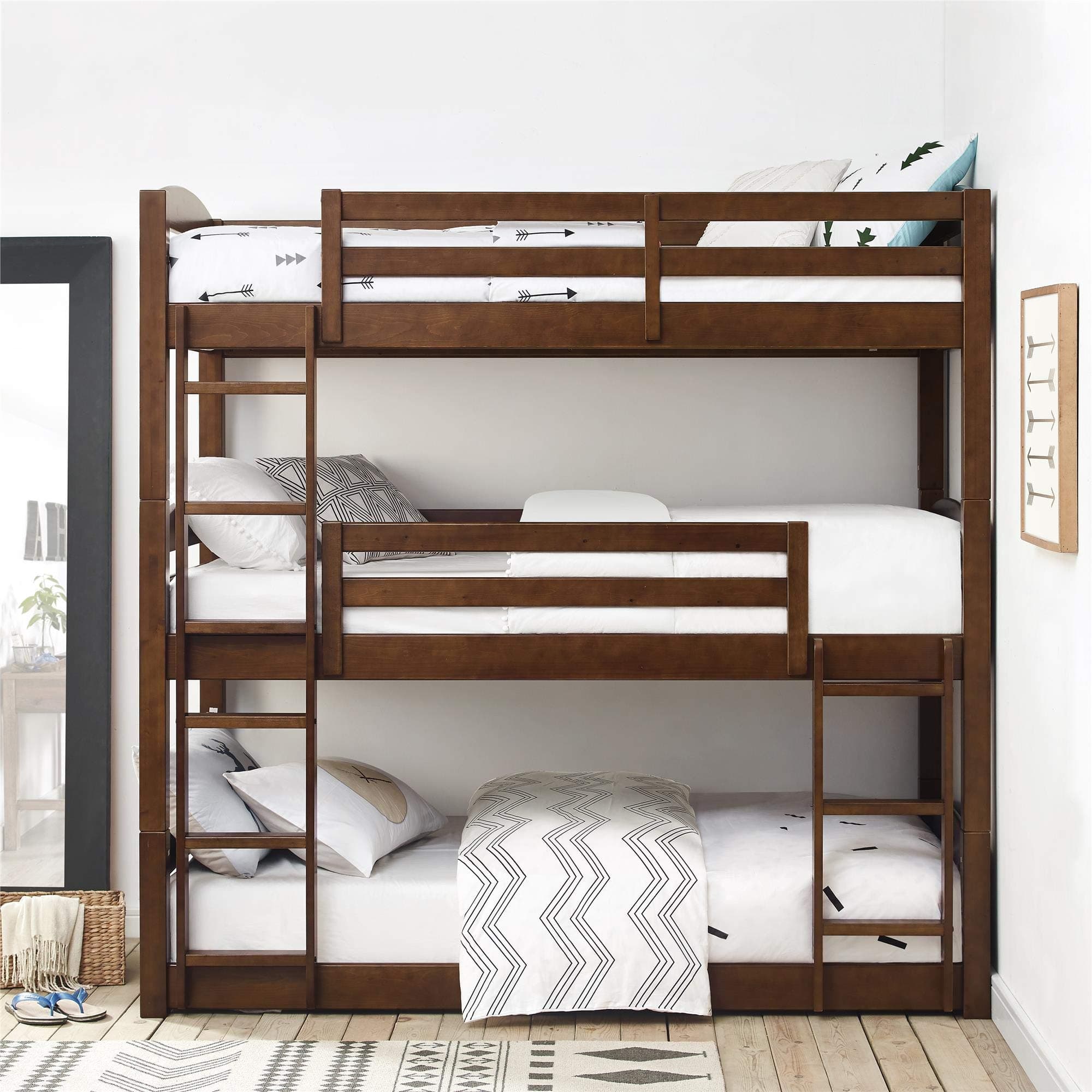 APRODZ Ipsotu Mango Wood Bunk Bed Without Storage Single Bed Furniture for Bedroom Living Room Home (Mango - Brown)