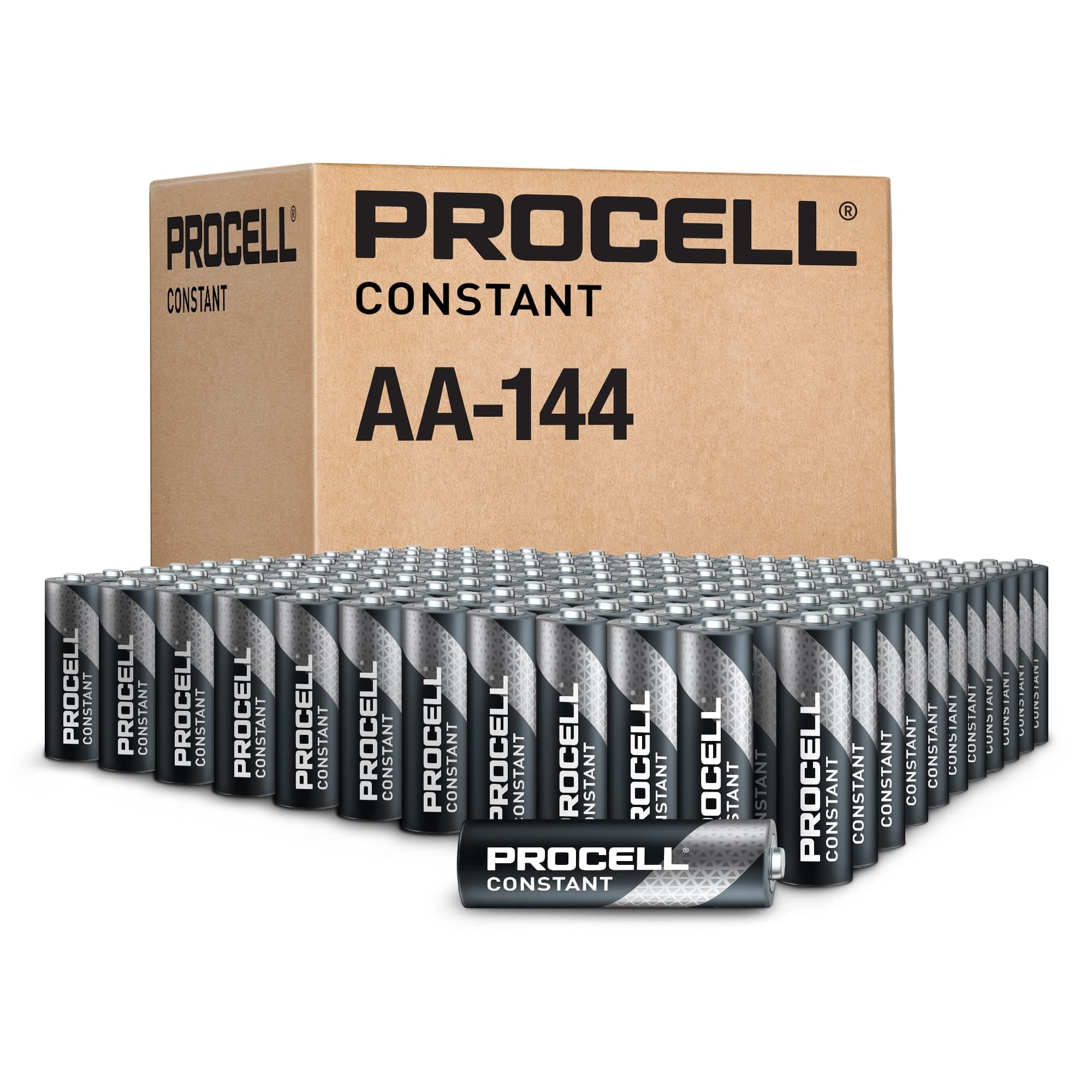 - PROCELL Constant AA Long-Lasting Alkaline Batteries (144 Pack) 10-Year Shelf Life, Bulk Value Pack for Consistent Moderate Drain Professional Devices