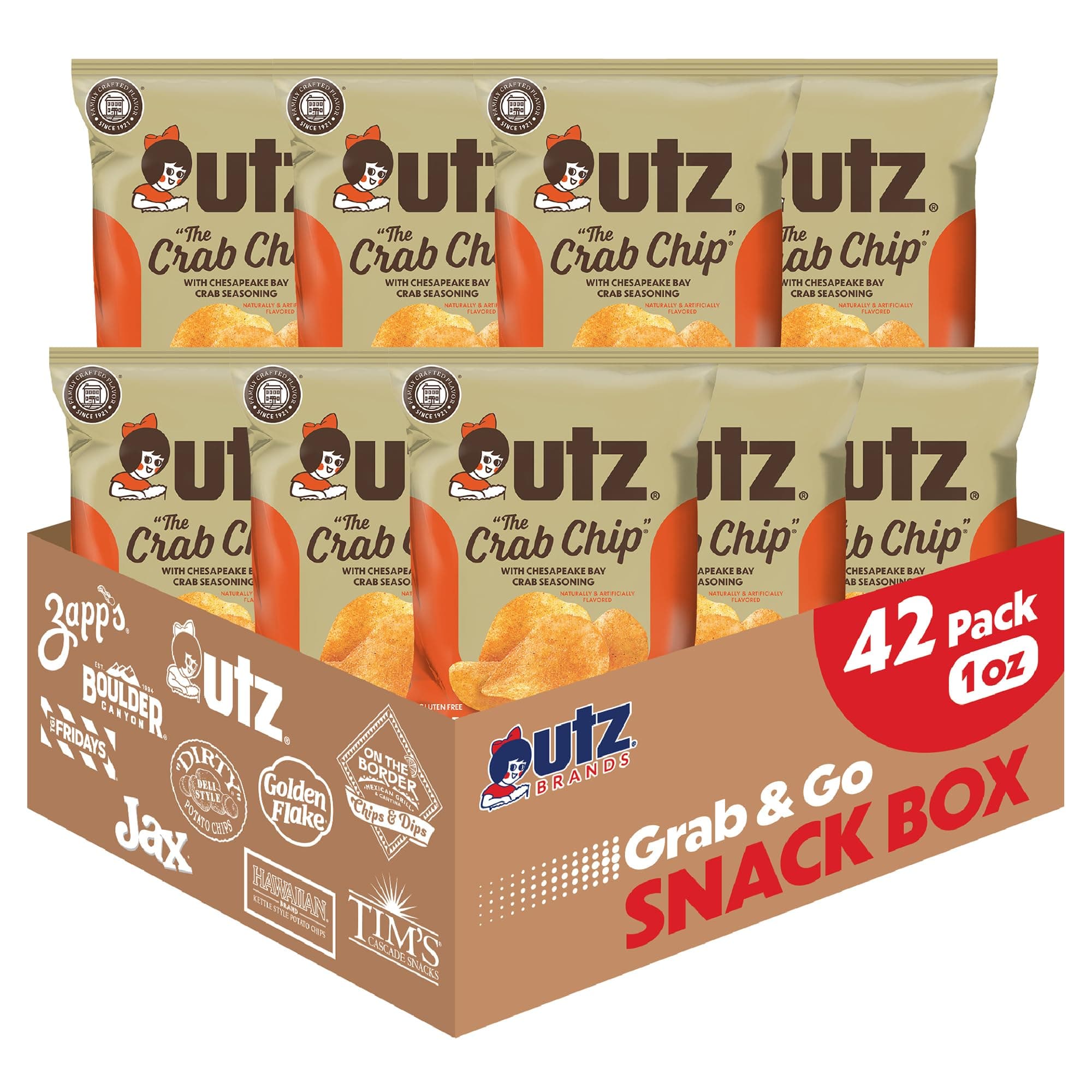 Utz Crab Chips 1 oz. Bags, 42 Count, Crispy Fresh Potato Chips, Perfect for Vending Machines, Individual Snacks to Go, Trans-Fat Free