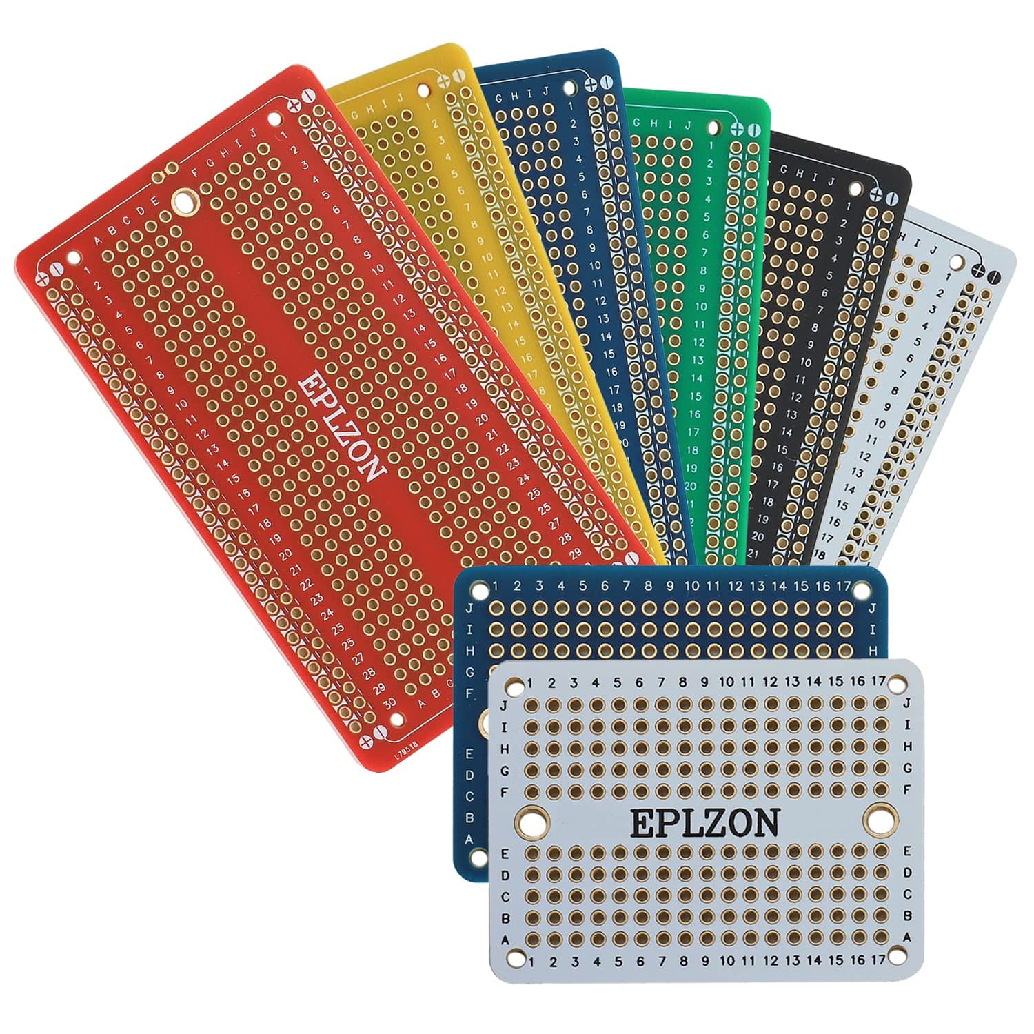 Plated PCB Solder-able Breadboard for Electronics Projects Compatible with Arduino Soldering Projects 2.05"x3.5" & 2.0"x1.5"(Pack of 6 + 2 Board,Multicolor)
