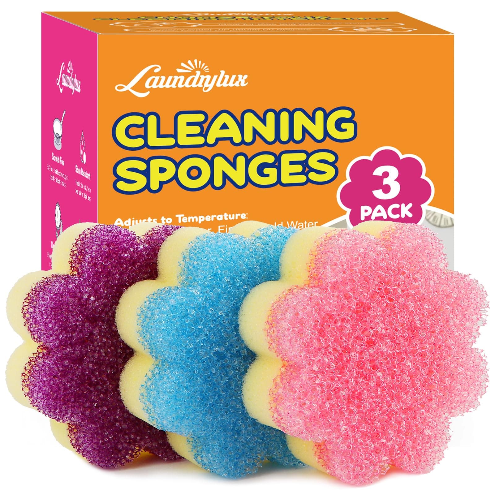 Scrub Sponge, Dual-Sided Temperature-Responsive Scrubber - Non-Scratch - Multipurpose Dish Sponges for Kitchens, Bathrooms, and Outdoor Use - 3 Pack