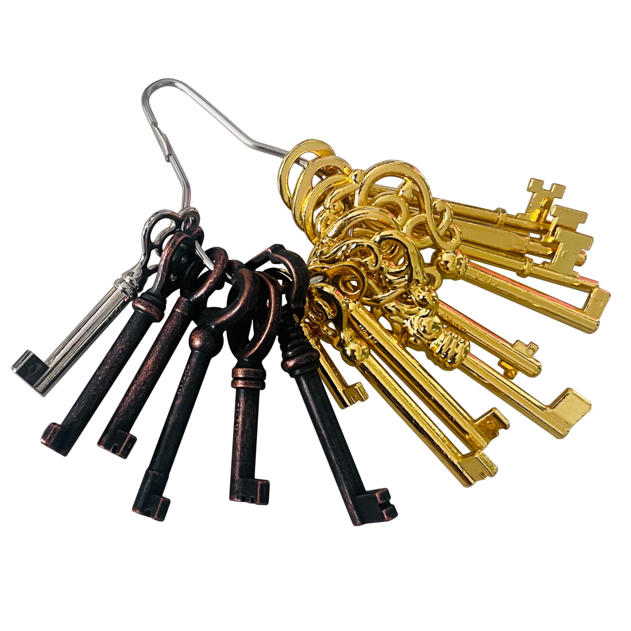 Haz·quls 15 Skeleton Key Set Universal Replacement Skeleton Keys Kit for Antique Furniture, Dresser Drawers, Chinese Cabinet, Old Style Cabinets or Doors and Grandfather Clocks