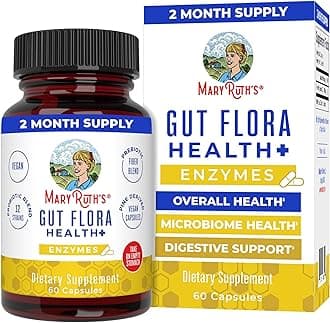 MaryRuth Organics Gut Flora Health+ Enzymes by | Vegan Prebiotic Probiotic Digestive Enzyme Blend for Healthy Gut Biome & Digestive Support | Immune Function & Gastrointestinal Health | 2 Month Supply