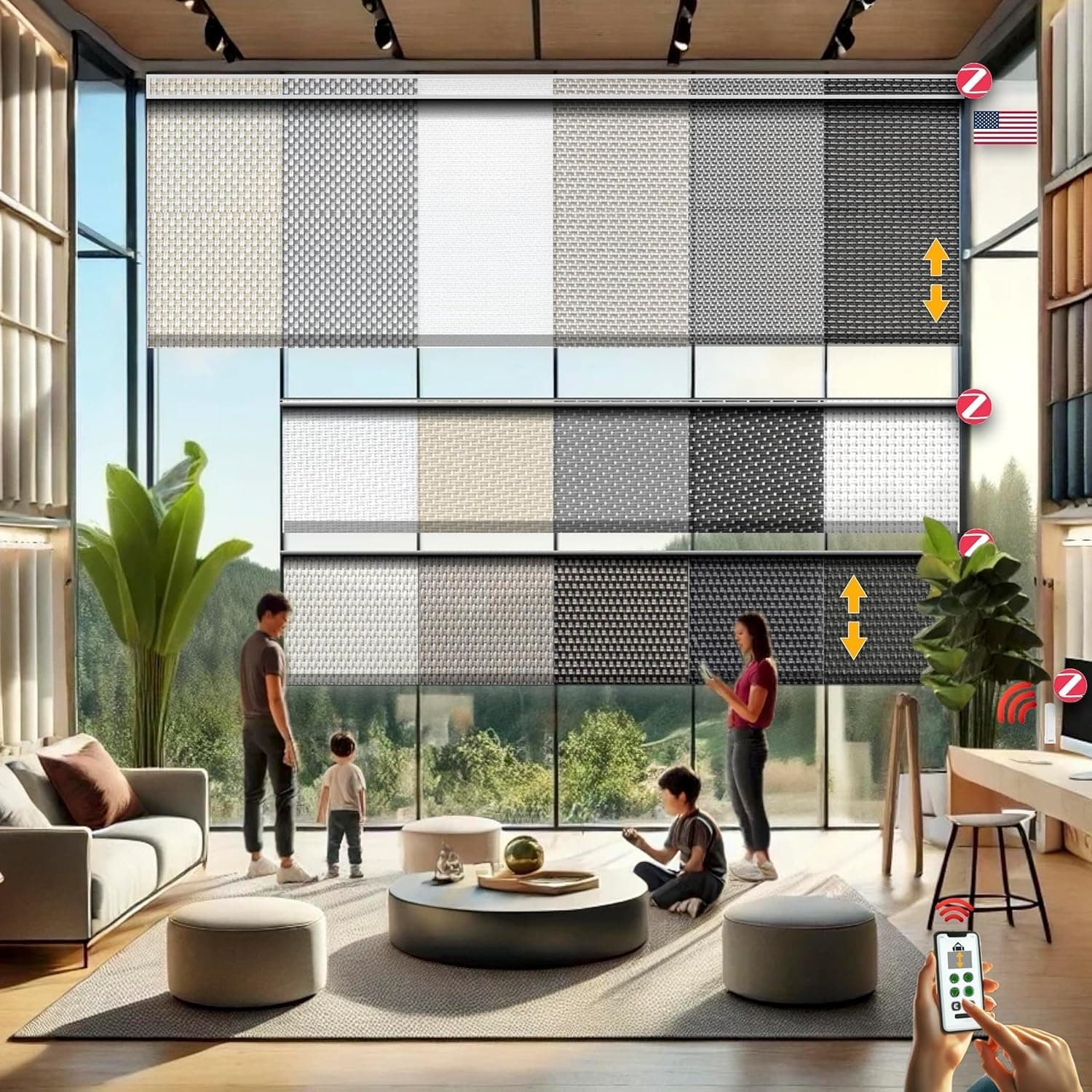 HILADUO Customized Solar Screen Roller Shade Blinds with Remote-Controlled Motorized Operation, Low Visibility, Made in The USA