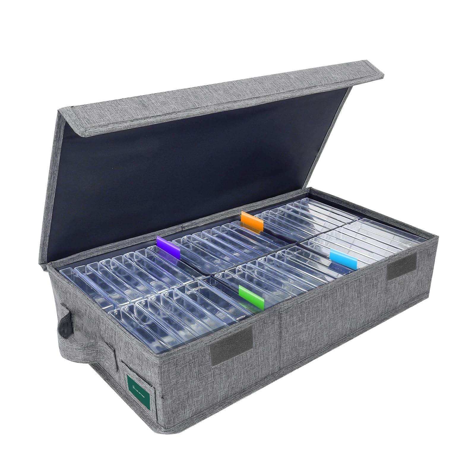 Cassette Tape Storage Box, Practical Cassette Tape Holder 16.34 x 9.25 x 3.54 Inch, Cassette Rack with Lids and Index Labels to store to 48 Cassette Tape Cases - Gray