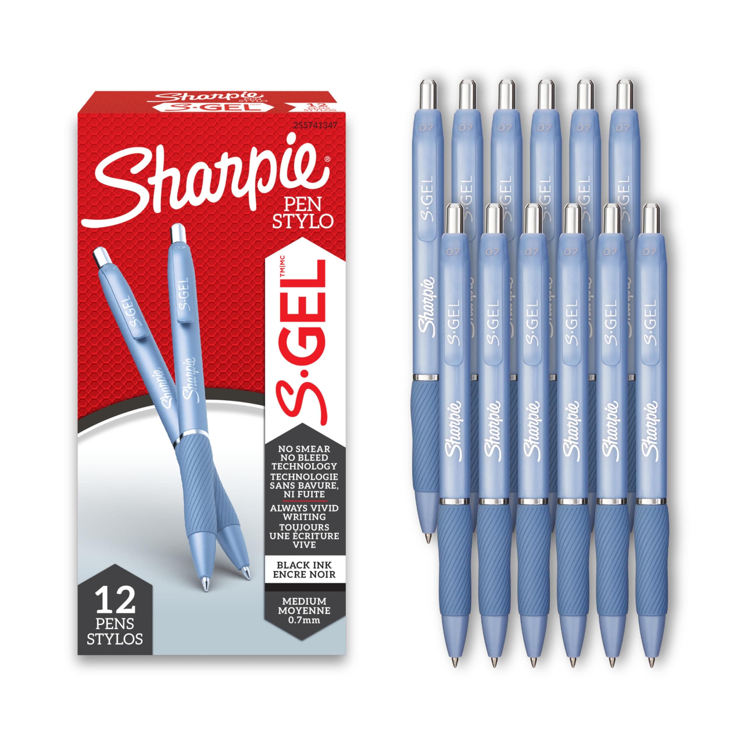 SHARPIE S-Gel, Gel Pens, Medium Point (0.7mm), Black Gel Ink Pens, 12 Count