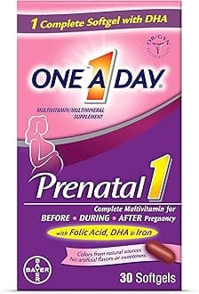 ONE A DAYWomen's Prenatal 1 Multivitamin including Vitamin A, Vitamin C, Vitamin D, B6, B12, Iron, Omega-3 DHA & more, 30 Count - Supplement for Before, During, & Post Pregnancy