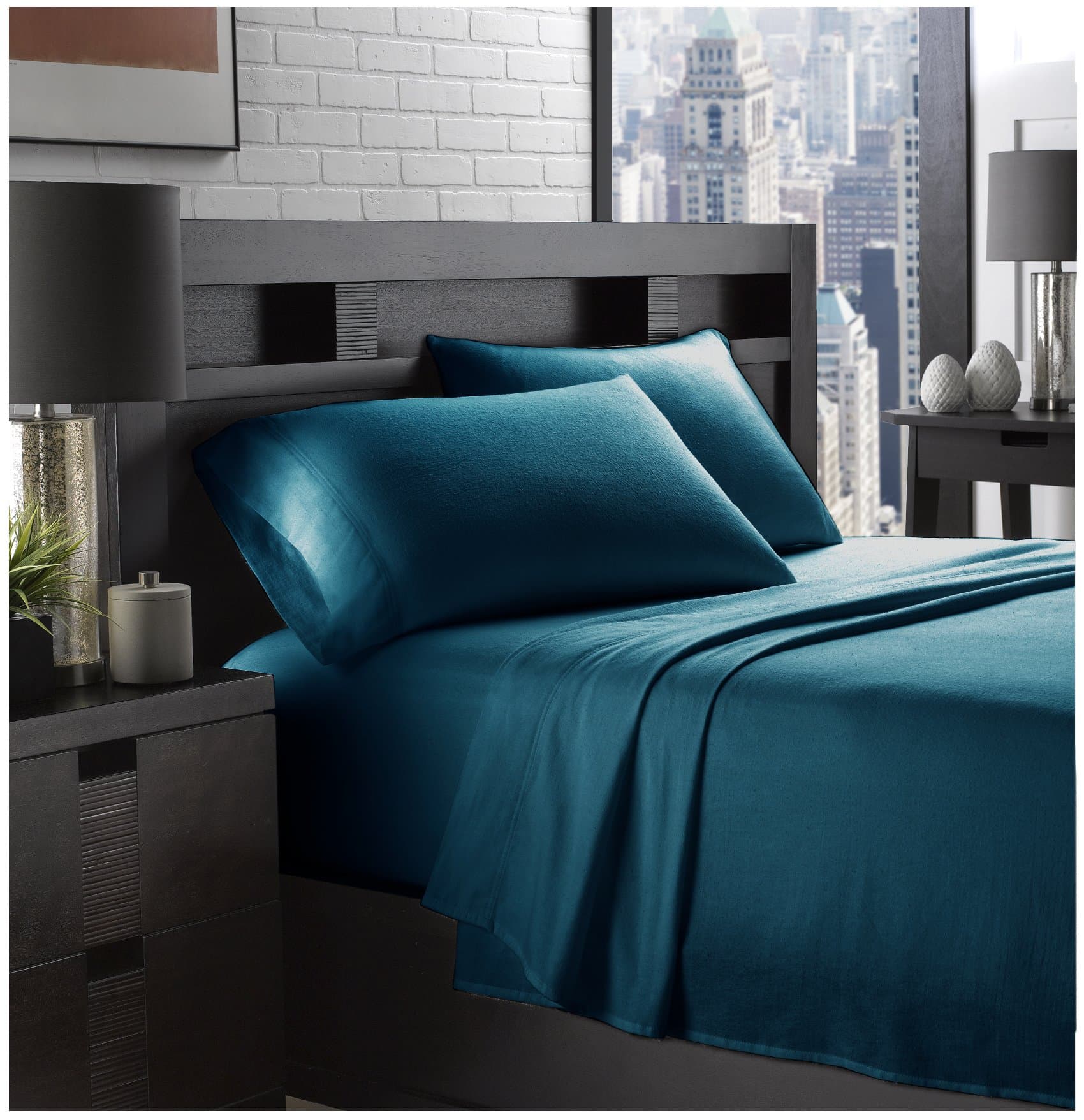 Ella Jayne Home EJHFLAN_TE_2 Full Flannel Sheets, Teal, 4 Piece