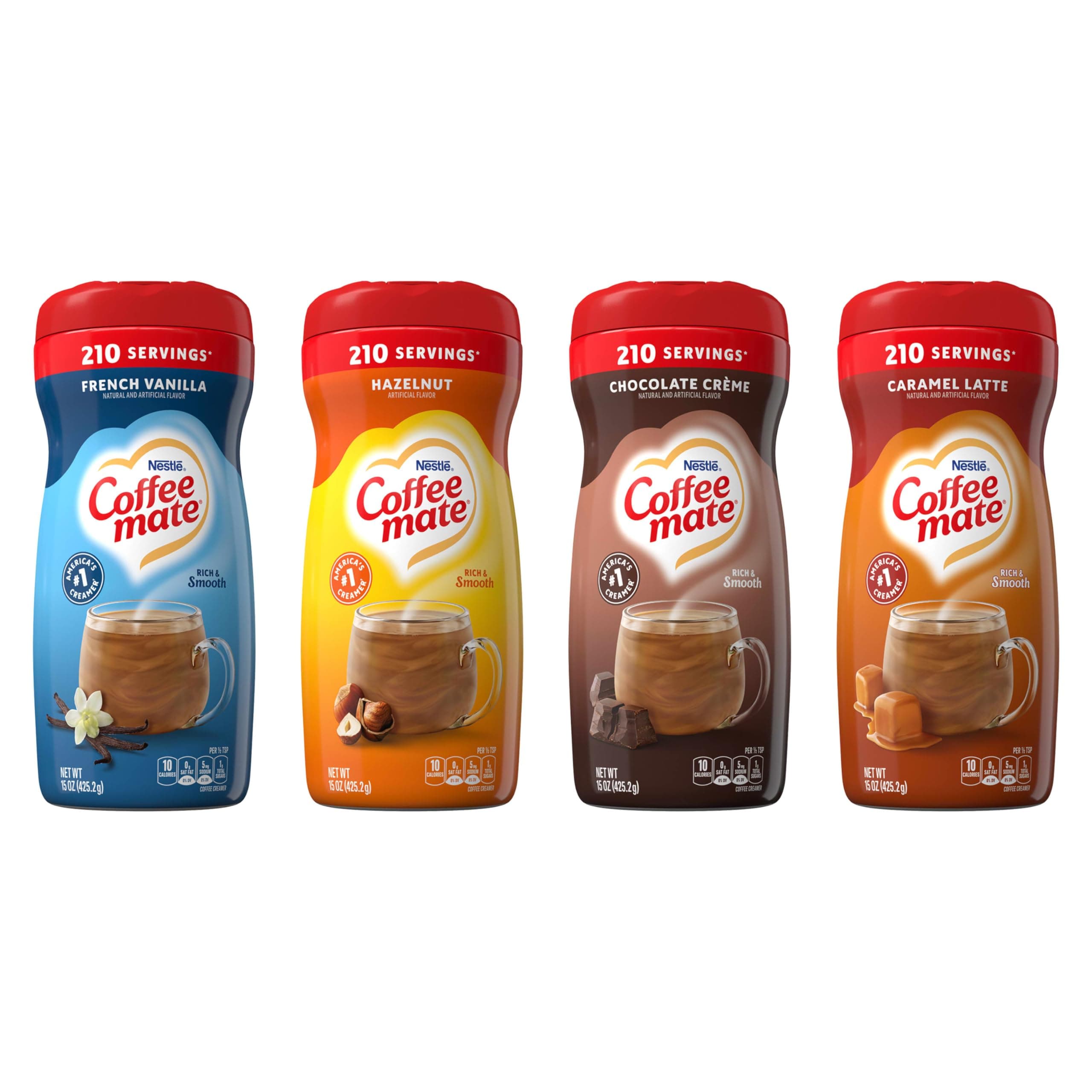 Flavored Creamer 4 Pack Variety Pack (15 oz bottles) - Chocolate Crème, French Vanilla, Hazelnut, Caramel Latte