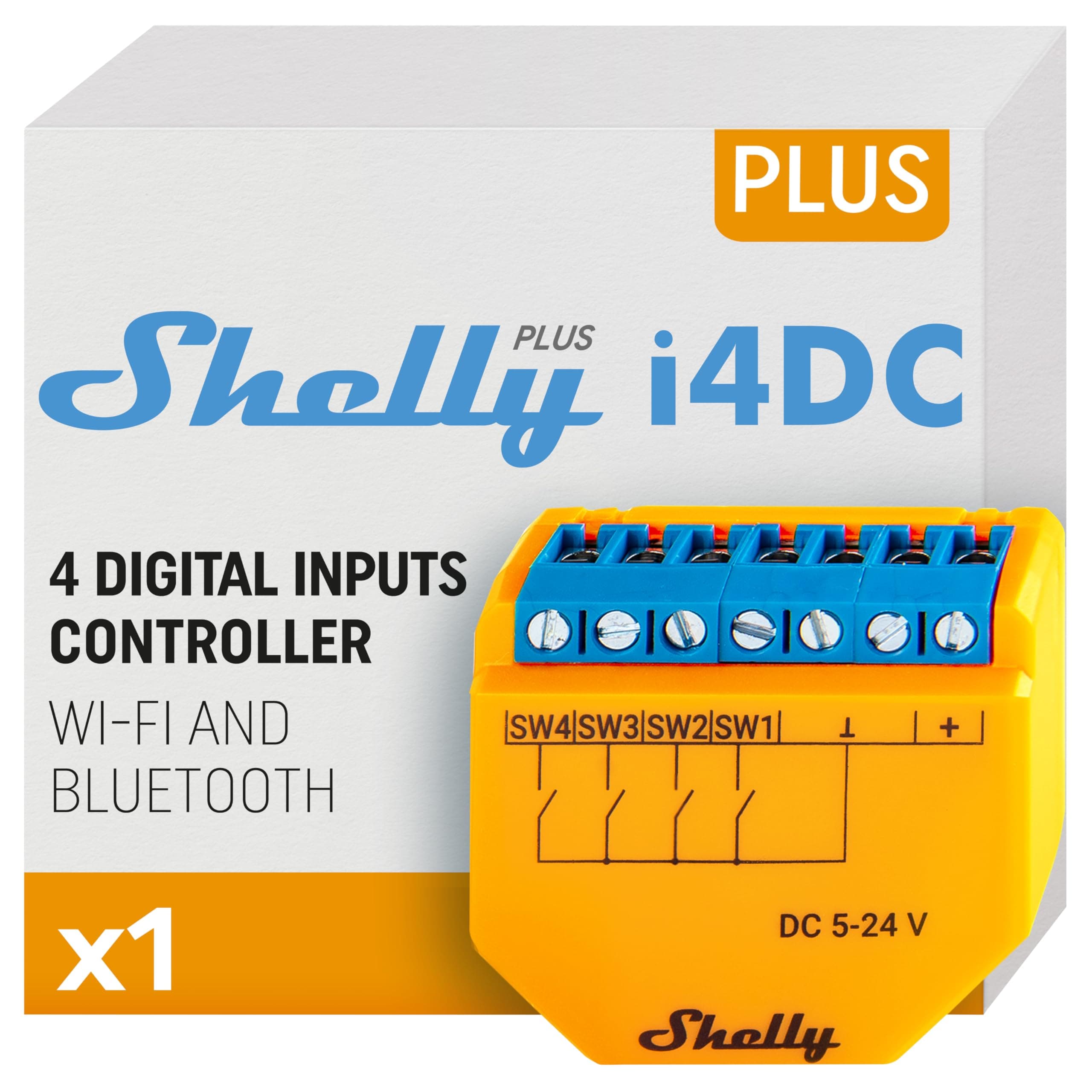Plus i4 DC | WiFi & Bluetooth Smart 4-digital inputs controller of Shelly Relays |Home Automation | Works with Alexa | iOS Android App| No Hub Required | Remote Control | Multi-Click