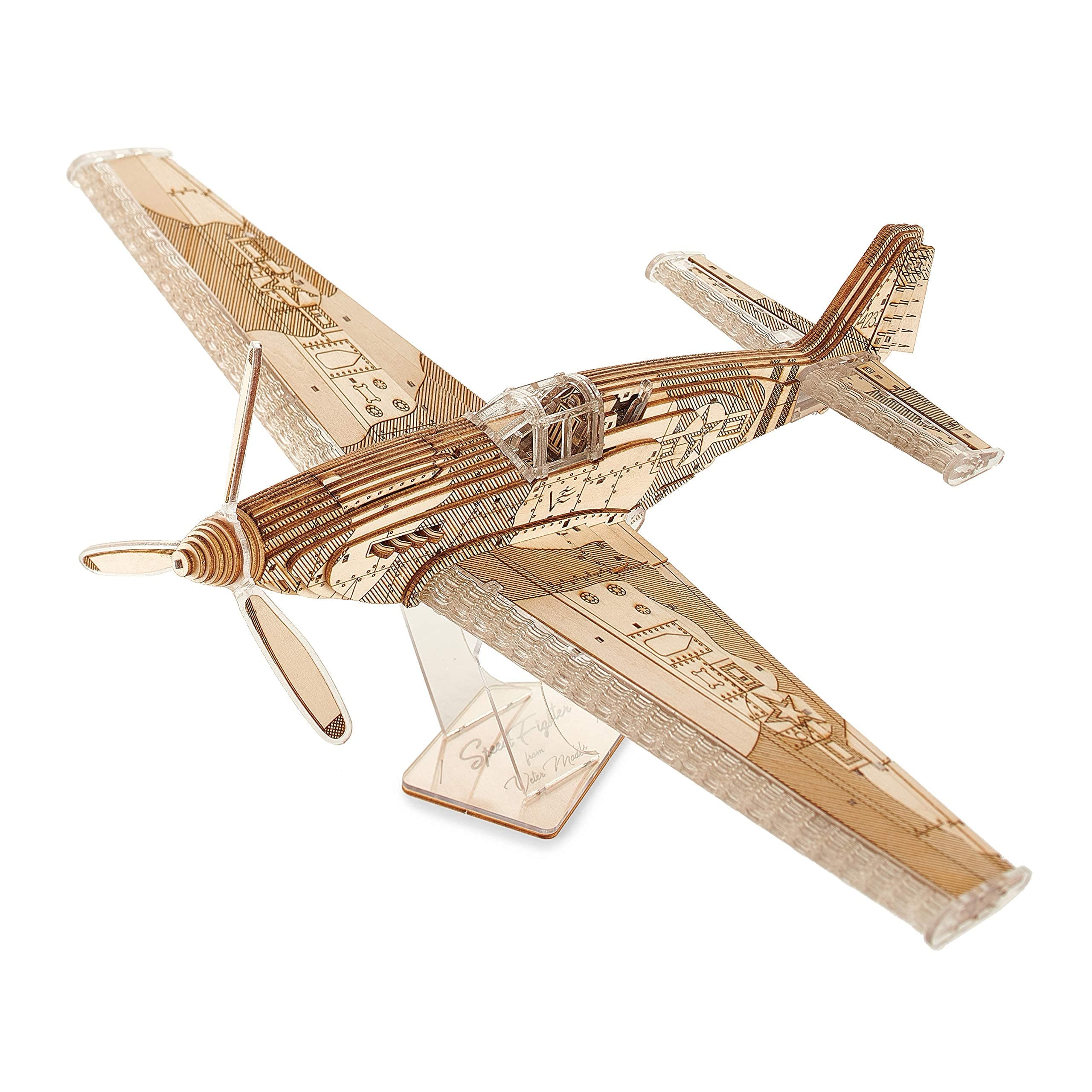 Veter Models Model Airplane Kit SpeedFighter – Premium Quality Model Planes for Adults and Kids – Durable Plywood and Plastic Construction – Open Door Engine Running– Moving Propeller and Flaps