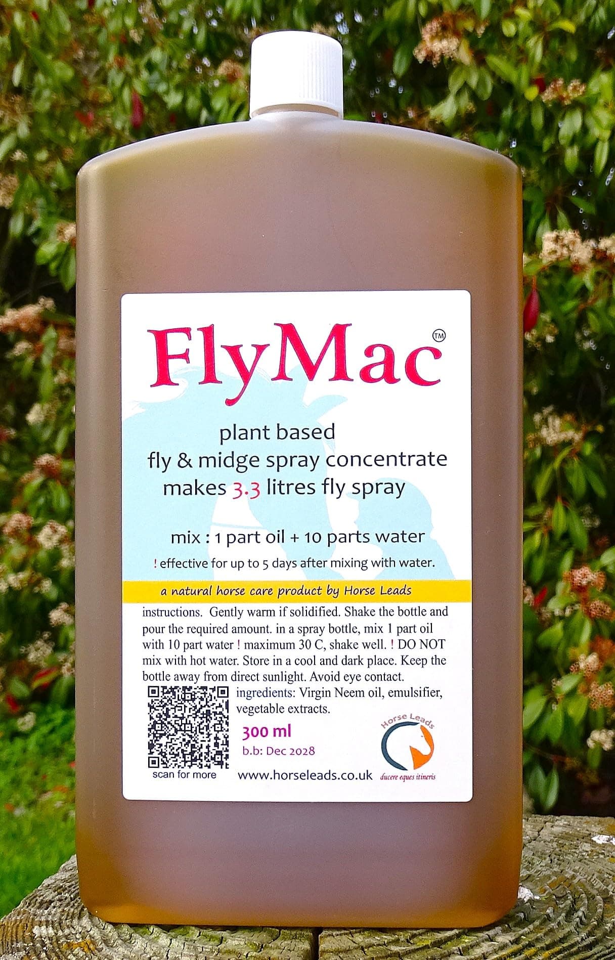 FlyMac, Plant Based Fly Spray Concentrate 300ml makes 3.3 ltrs Horse Fly Spray