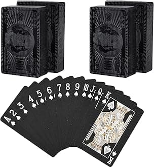 Joyoldelf Black Playing Cards with Dollar Pattern, 2 Pcs Playing Cards - Cool Poker Cards/Playing Cards with Box, Waterproof Playing Cards for Party, Pool, Magic, Trick Tool, Camp & Family Games