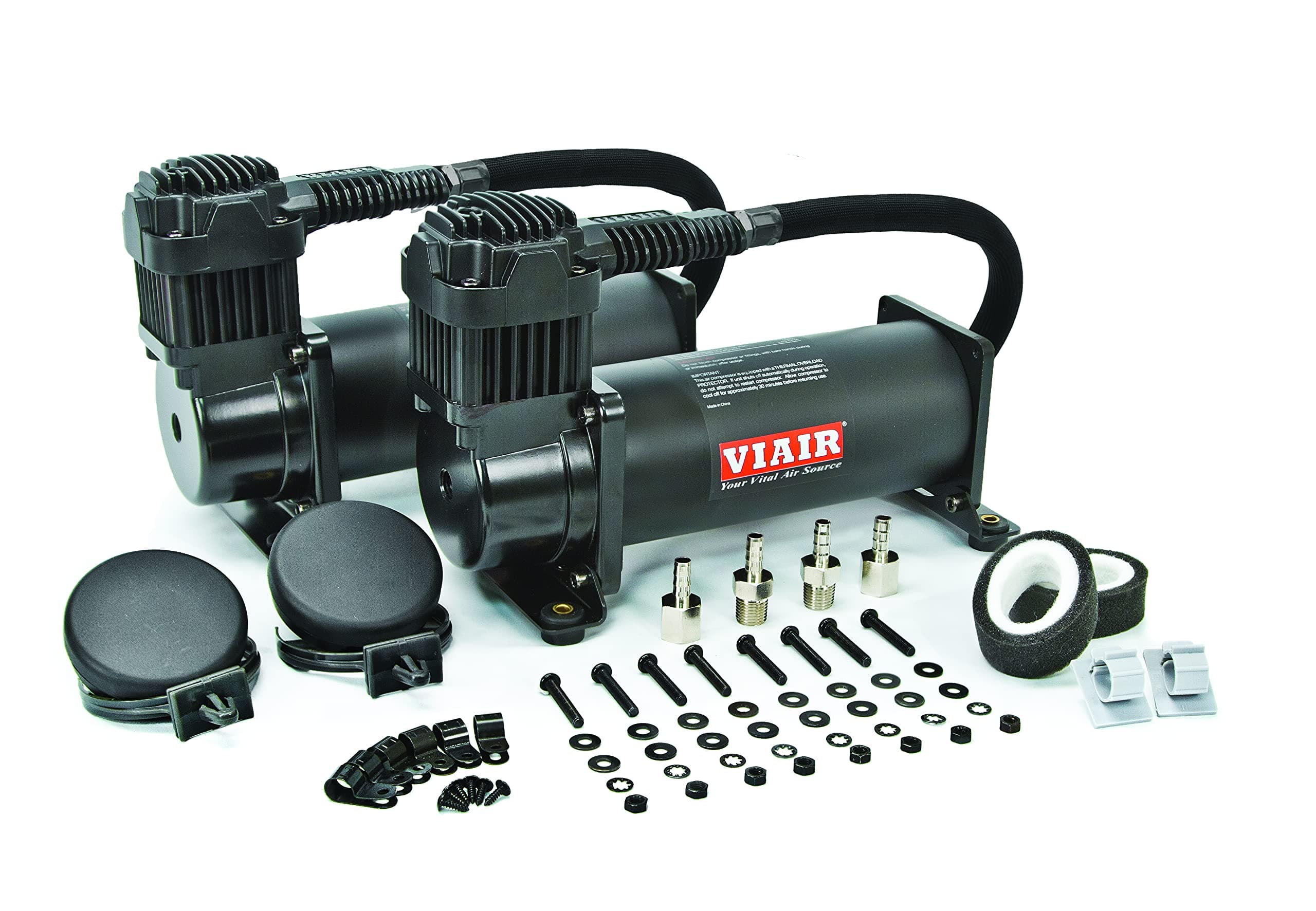 VIAIR 444C Dual Compressor for Suspension (2 Pack) 12V Continuous Duty Cycle for Tanks, Bags, Horns 200 PSI (Stealth Black)