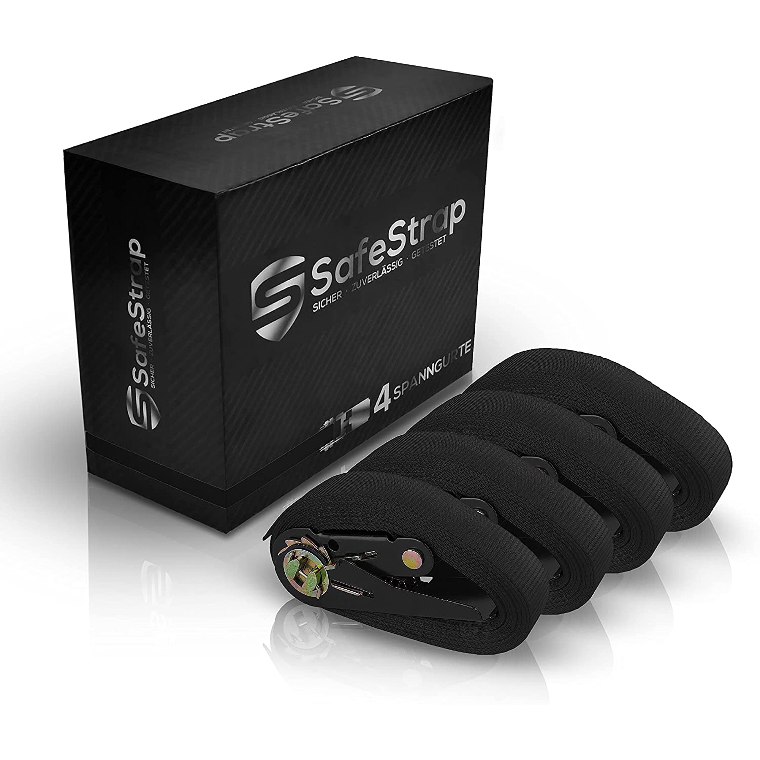 Ratchet Strap - Tie Down Straps with 3500 lbs Capacity - 20 ft Long - Set of 4 - EN 12195-2 Compliant - Test Winner (Black)