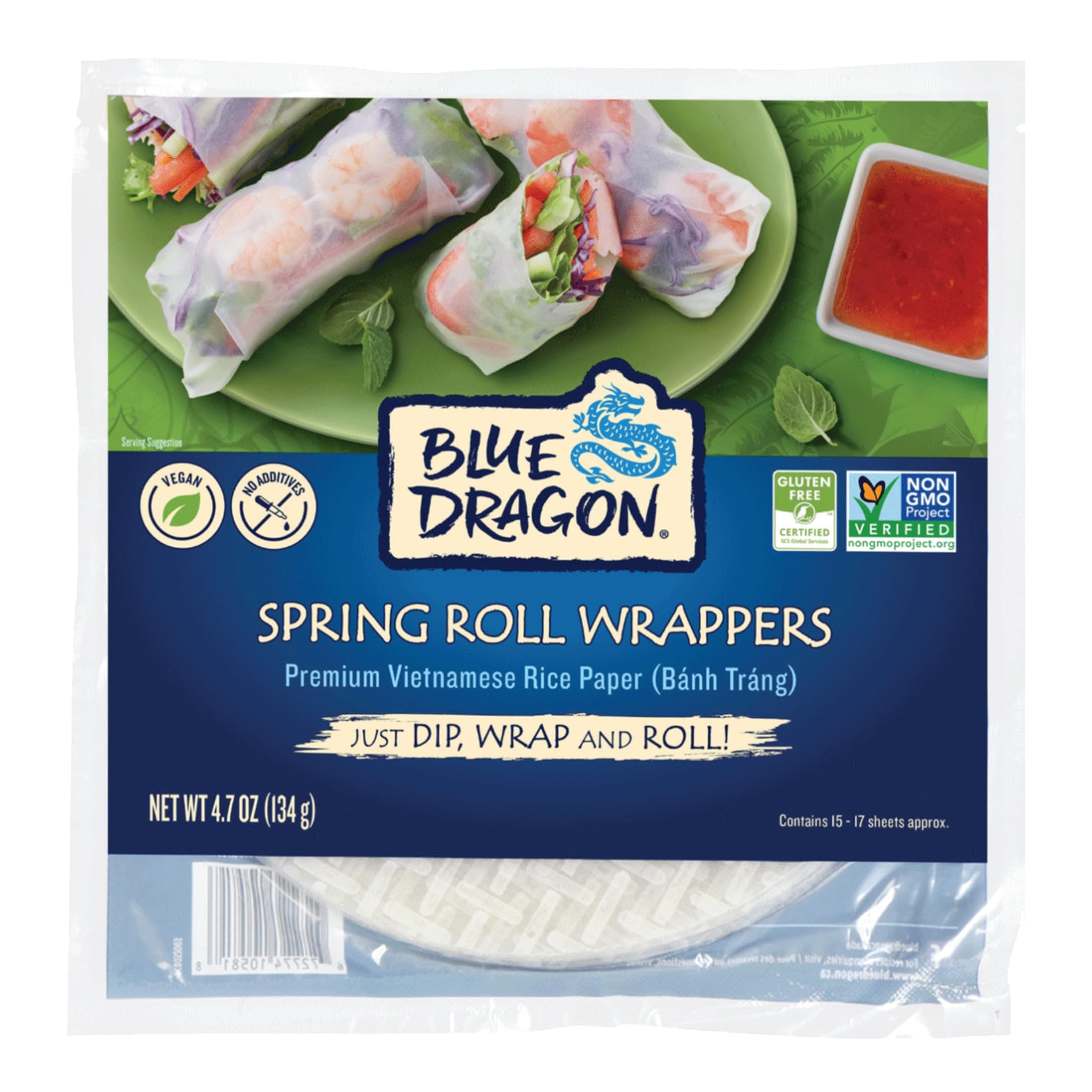 Spring Roll Wrappers - 4.7oz (Pack of 1) - Vietnamese Rice Paper Sheets - No Added Colors, Flavors Or Preservatives - Vegan, Gluten Free, Non-GMO - Ideal For Fresh Or Fried Spring Rolls