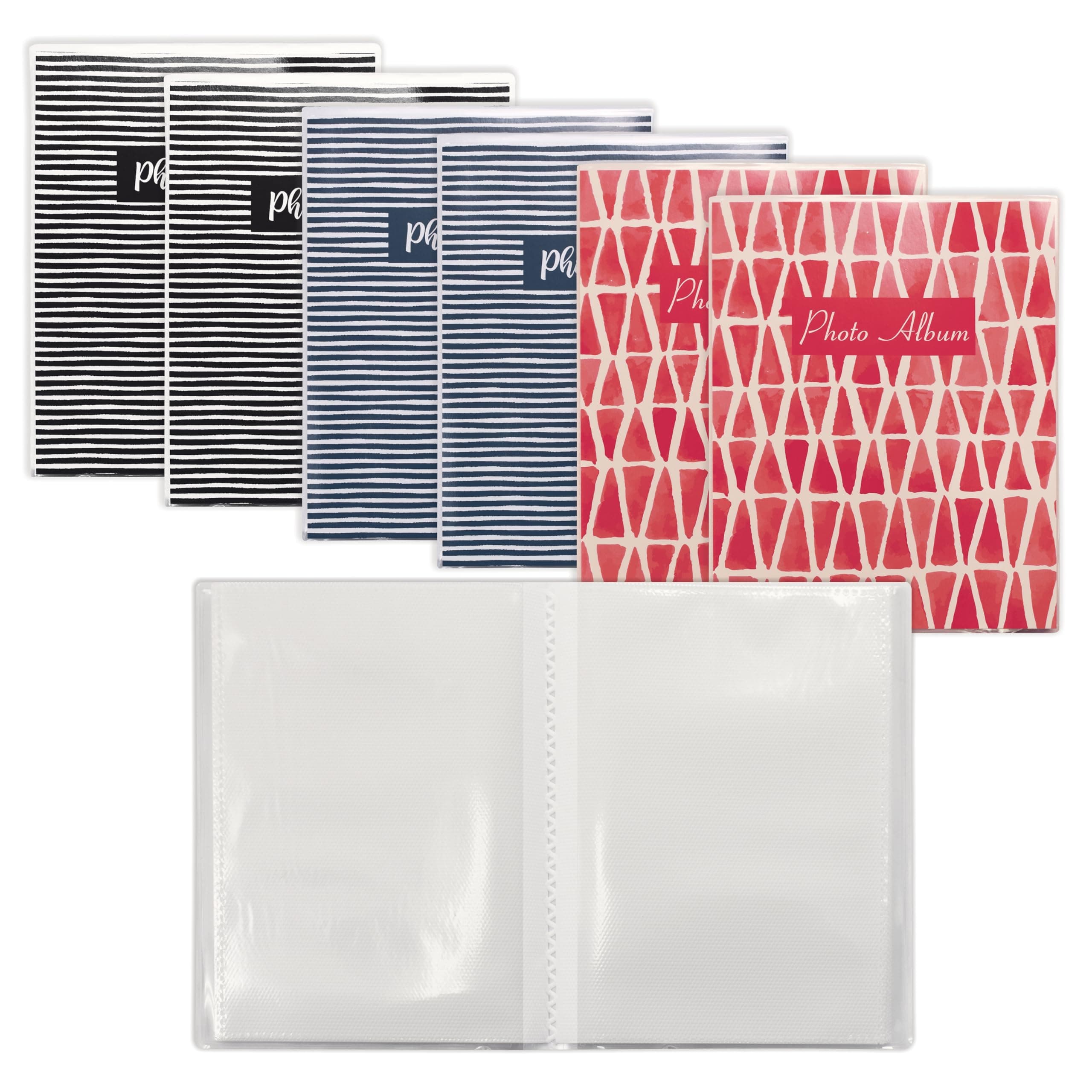Better Office Products 36 Photo Mini Photo Album, 4 x 6 Inch, Pack of 6, Flexible Cover with Removable Decorative Inserts, Clear View Front Cover, 6 Pack