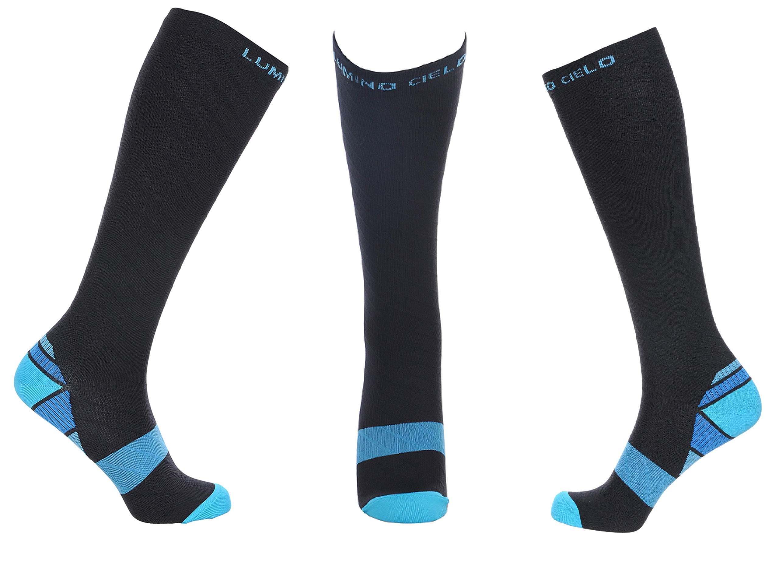 Athletic Fit Graduated Compression Socks, Knee Length for Marathon Runners, Varicose Veins, Leg Pain, Calf Pain (S/M, Black and Blue)