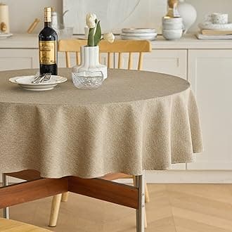Waterproof Round Table Cloth for Round Table, Decorative Farmhouse Tablecloths Anti-Scratch Soft Table Cover for Dining Table and Kitchen Table (60 Inch, Round (2-4 Seats), Natural)