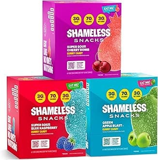 Shameless Snacks Sour Flavors Bundle Healthy Low Carb Keto Gummies Cherry Bomb, Blue Raspberry and Green Apple