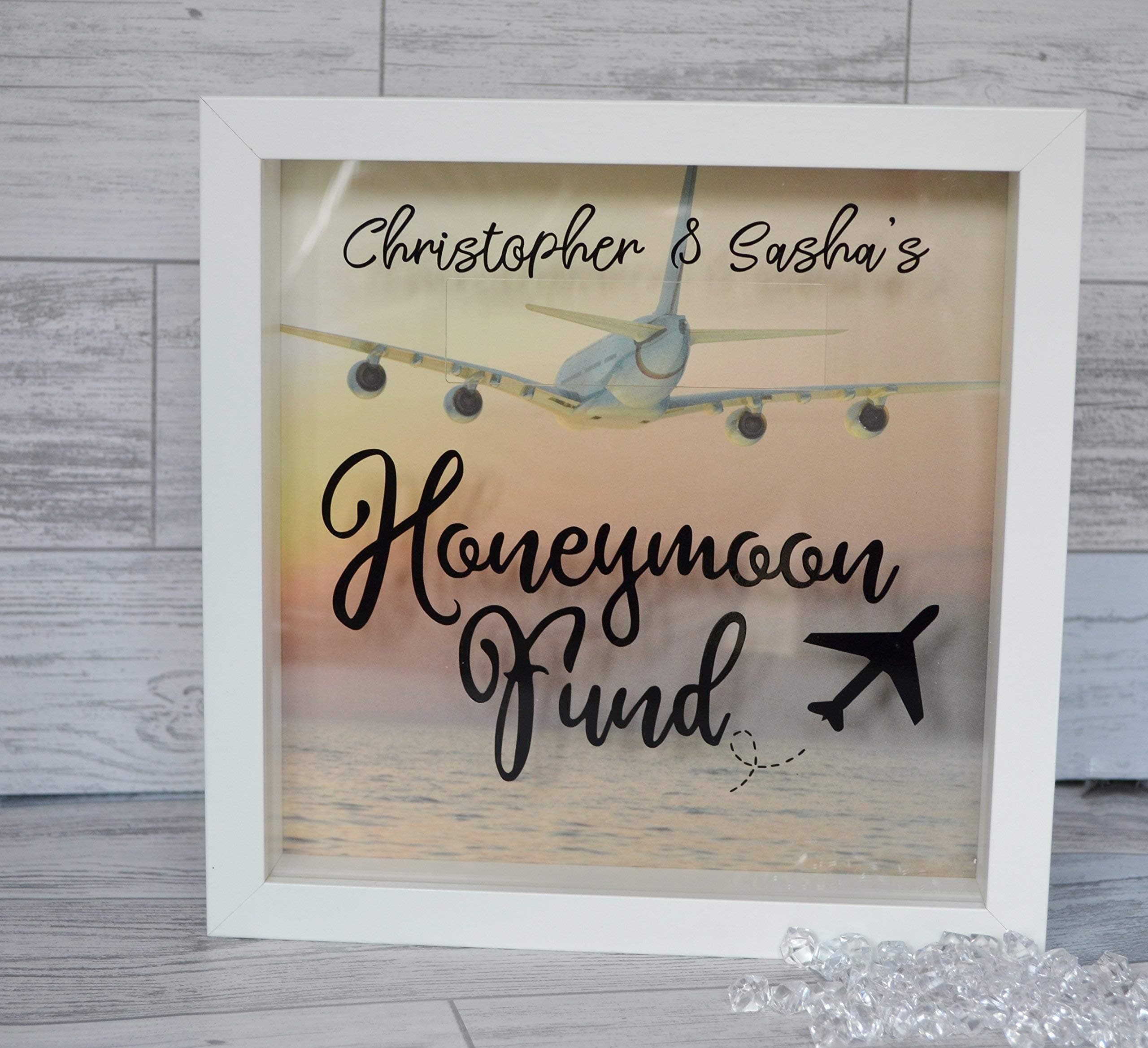 Generic Honeymoon Fund Money Box Frame Personalised Engagement Present Gift, Wedding Decor