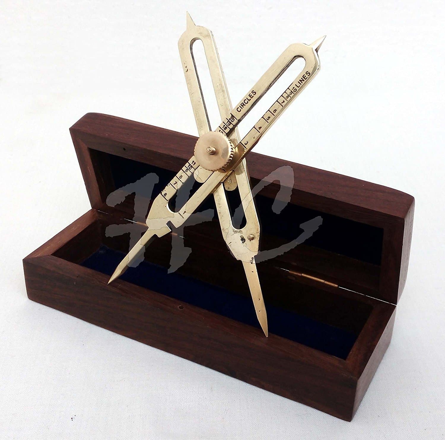 Solid Brass Proportional Divider Marine Navigation Compass With Wooden Box 01