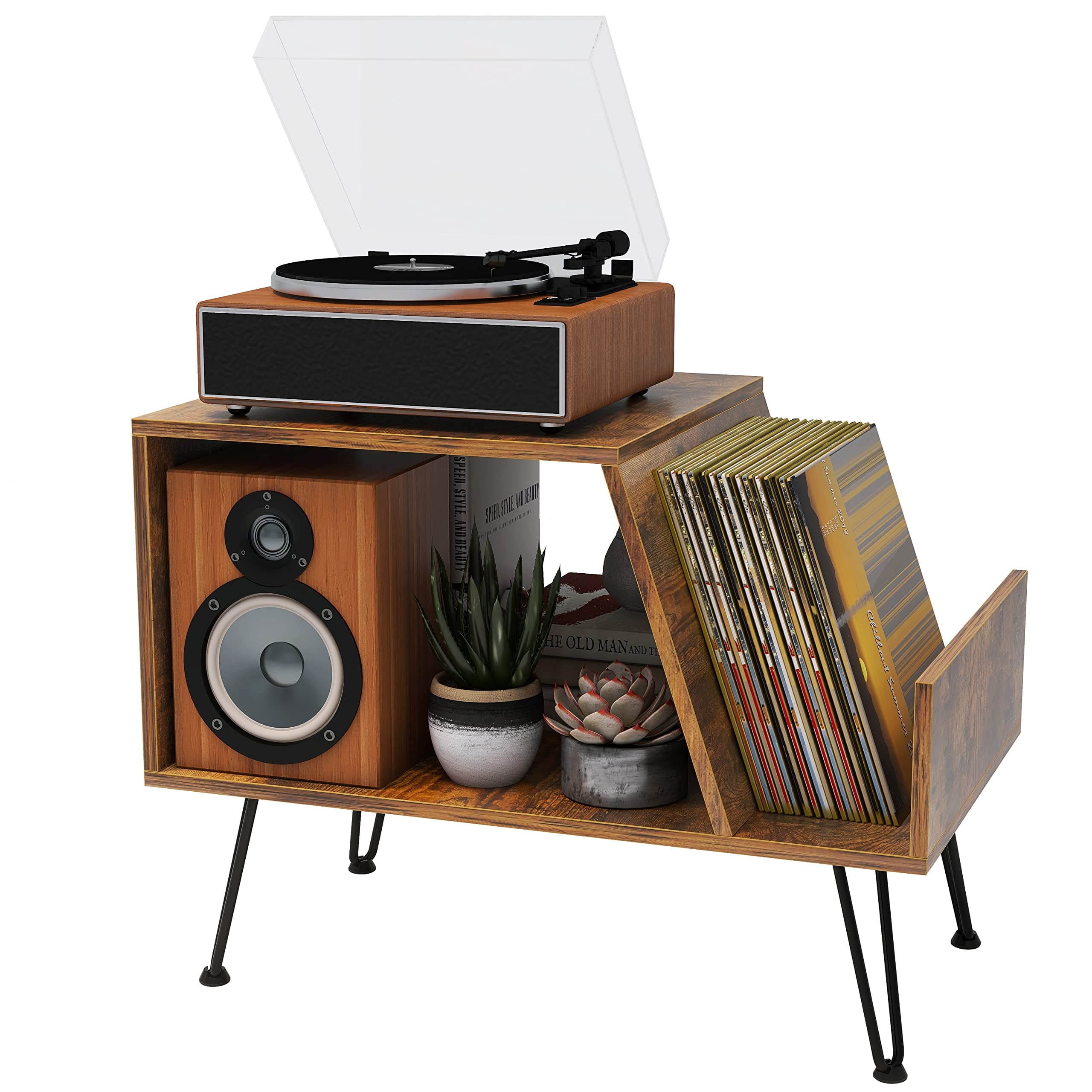 Record Player Stand, Turntable Stand with Record Storage, Vinyl Record Storage Cabinet with Metal Legs, Multi-Function Record Player Table, Media Console. for Living Room, Bedroom, Office, etc