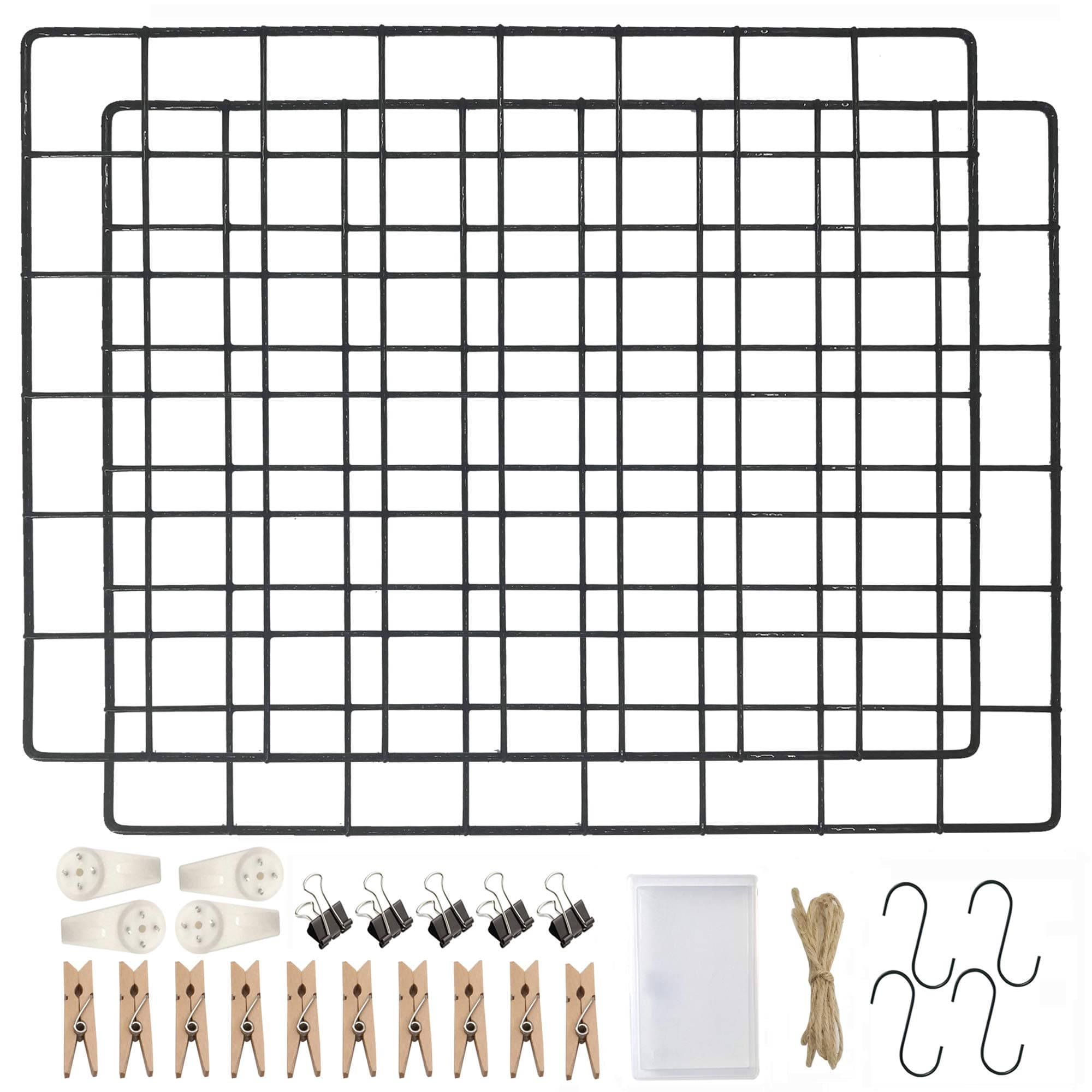 Wire Wall Grid Panel Clips, Metal Wall Grid Panel Black, Photo Grid Display, Wire Photo Board, 2 Pcs Metal Wire Notice Board, Memo Board Wire in Office or Room DIY