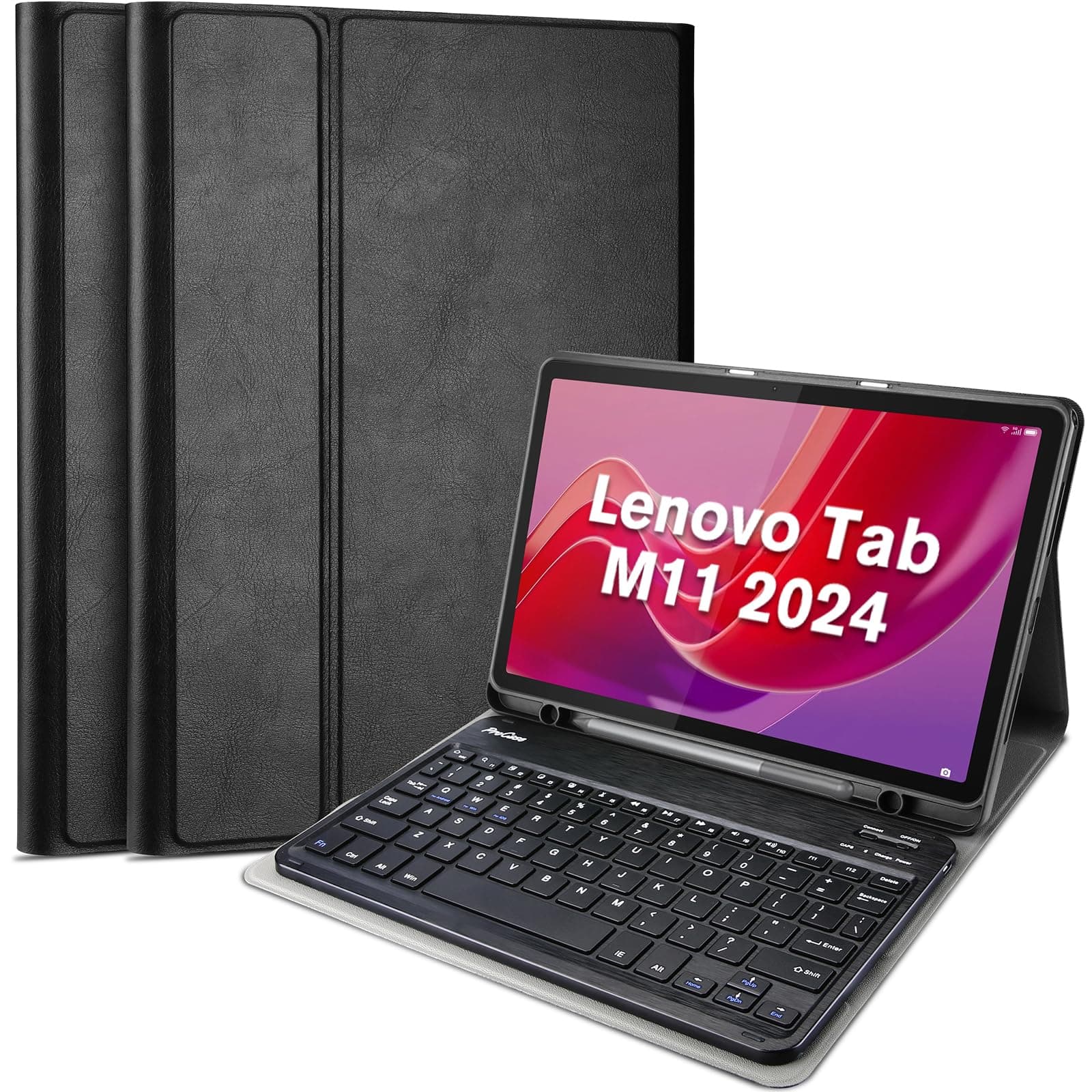 ProCase Case with Keyboard for Lenovo Tab M11 / K11 LTE 11" 2024, PU Leather Case with Magnetically Detachable Wireless Keyboard for Lenovo Tab M11 / Tab K11 LTE 11 Inch -Black